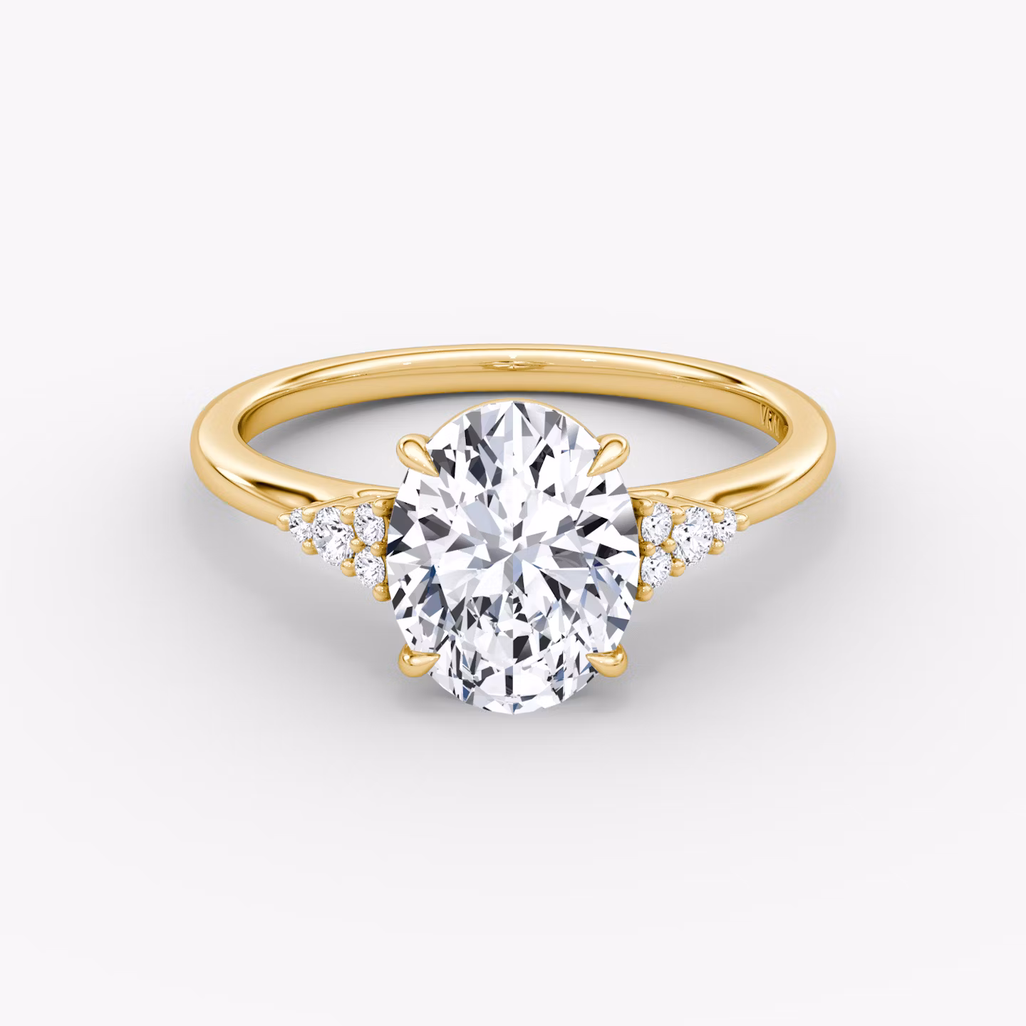 The Side Cluster Cathedral | Oval | 18k | Yellow Gold | bandAccent: Plain | diamondOrientation: vertical | caratWeight: other