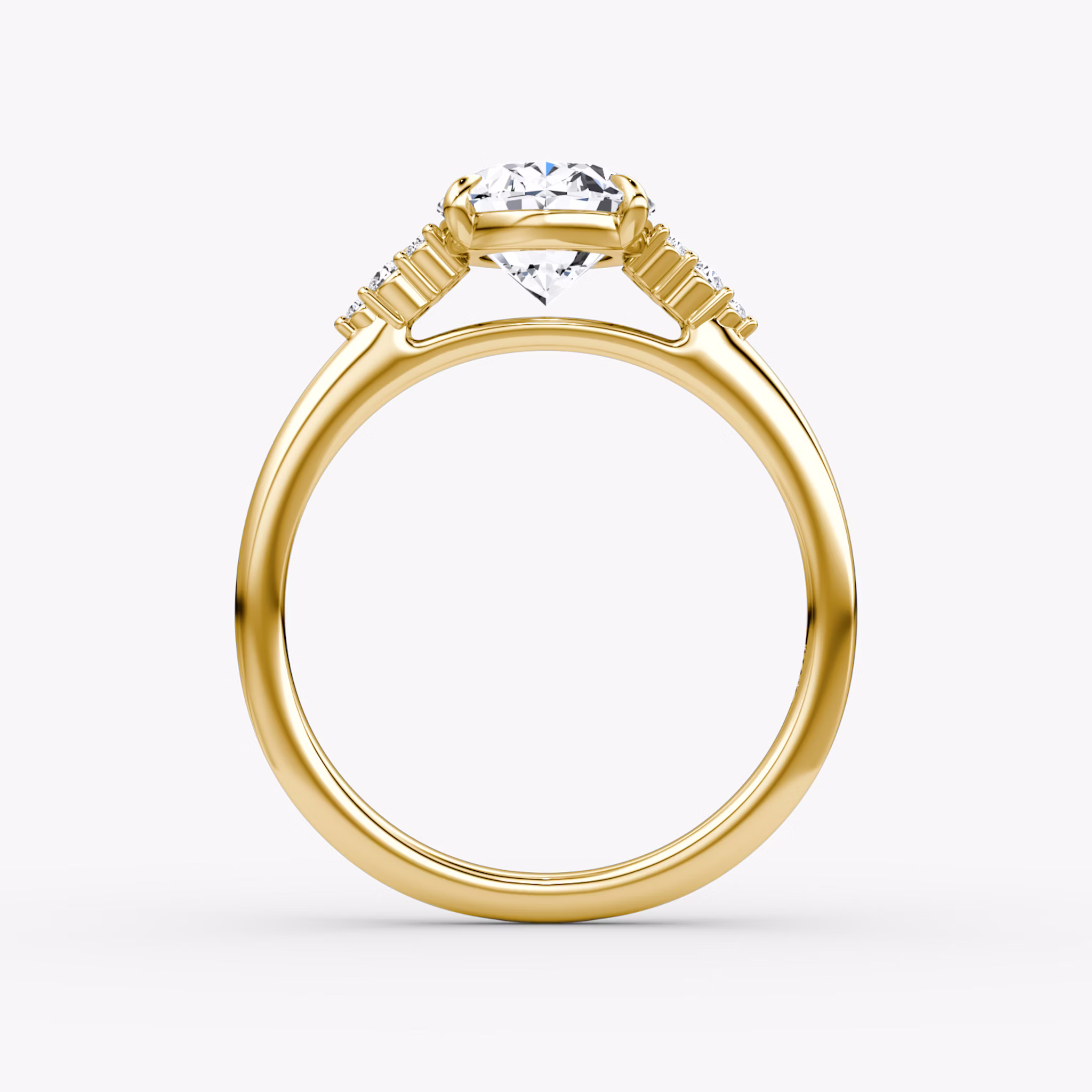 The Side Cluster Cathedral | Oval | 18k | Yellow Gold | bandAccent: Plain | diamondOrientation: vertical | caratWeight: other