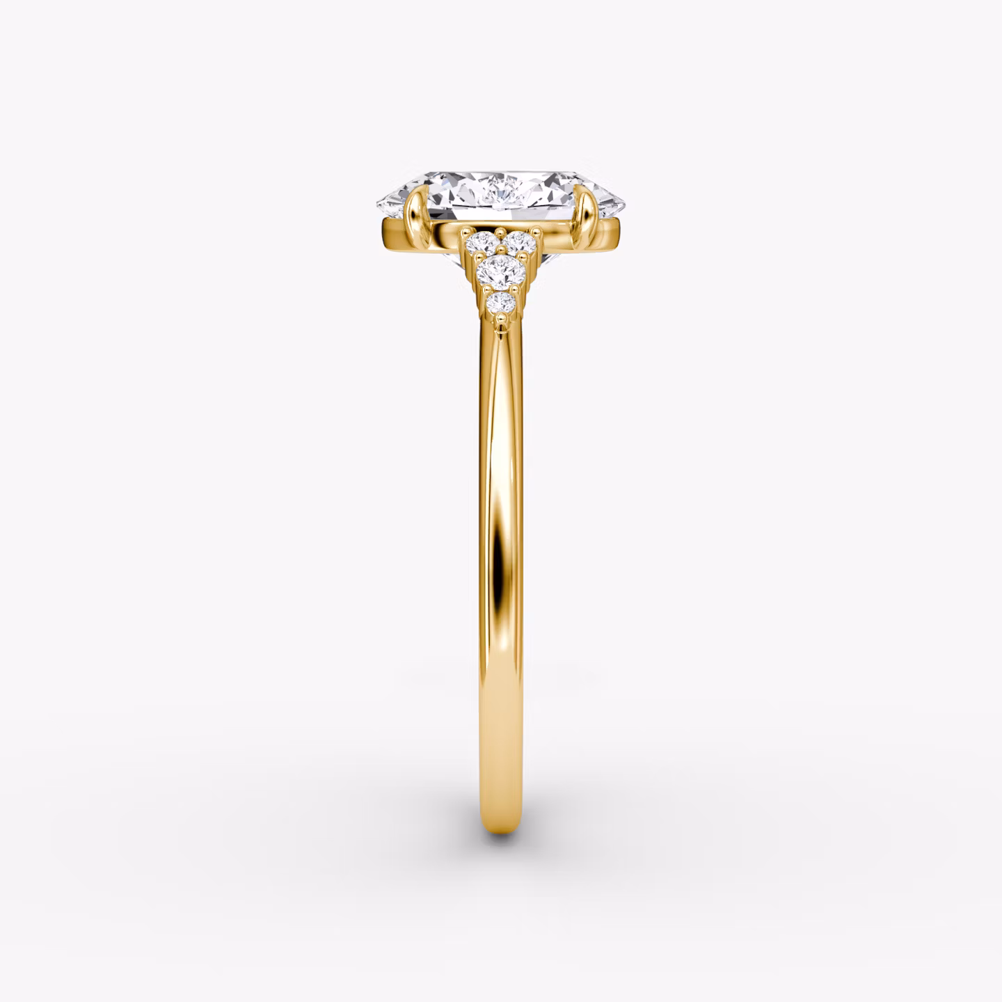 The Side Cluster Cathedral | Oval | 18k | Yellow Gold | bandAccent: Plain | diamondOrientation: vertical | caratWeight: other