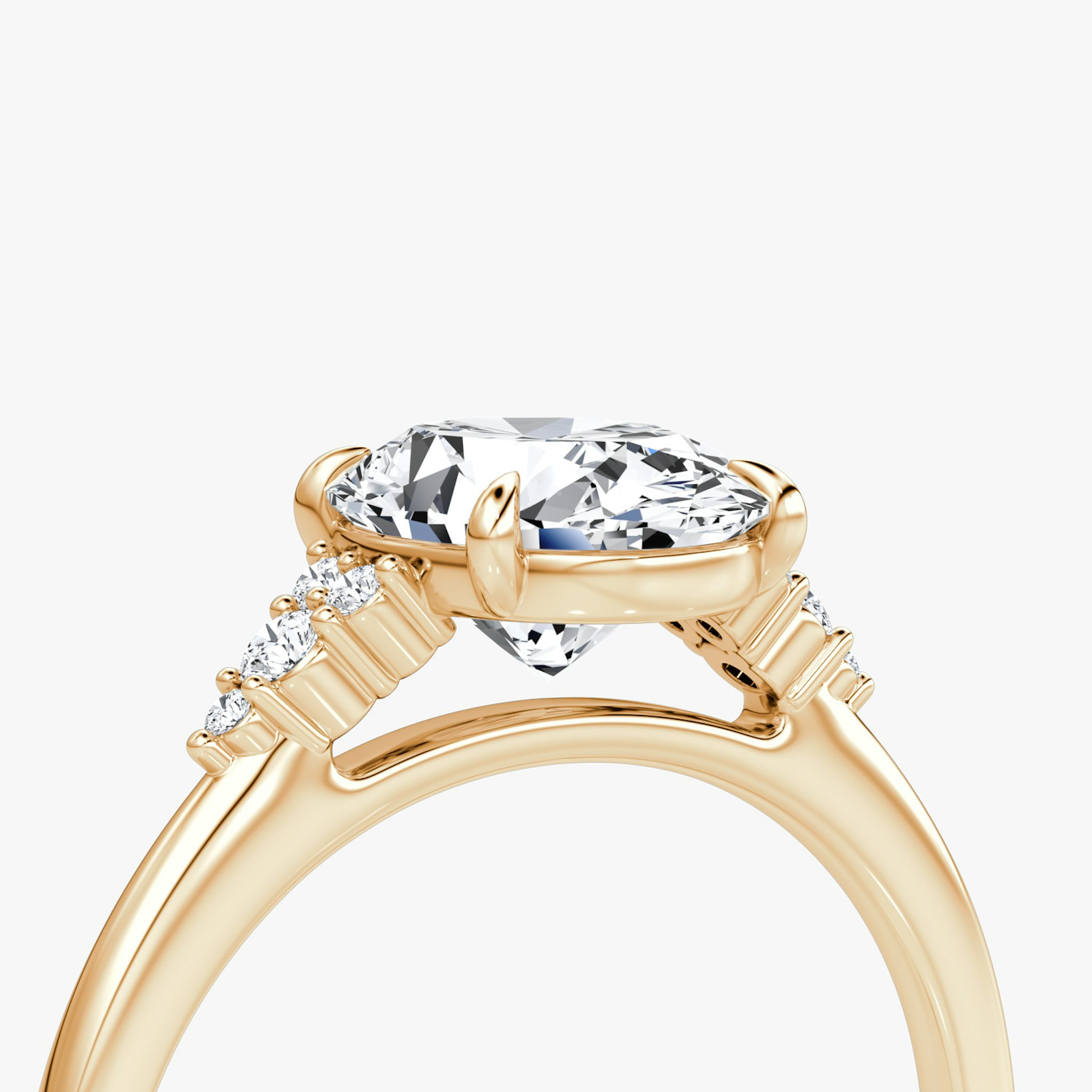 The Side Cluster Cathedral | Oval | 14k | Rose Gold | bandAccent: Plain | diamondOrientation: vertical | caratWeight: other