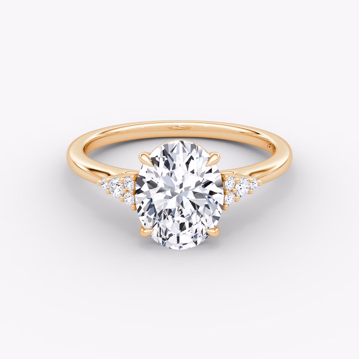 The Side Cluster Cathedral | Oval | 14k | Rose Gold | bandAccent: Plain | diamondOrientation: vertical | caratWeight: other