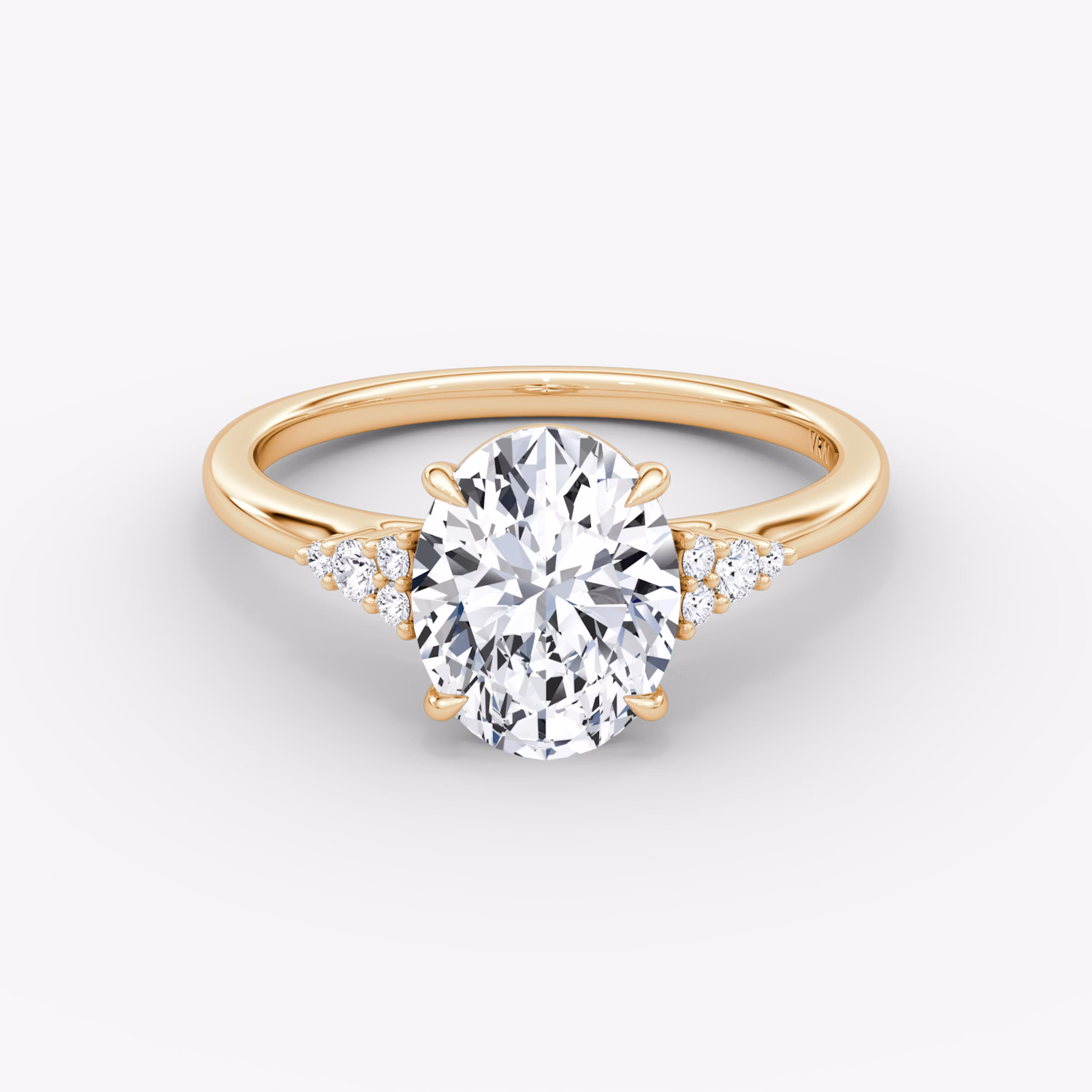 The Side Cluster Cathedral | Oval | 14k | Rose Gold | bandAccent: Plain | diamondOrientation: vertical | caratWeight: other
