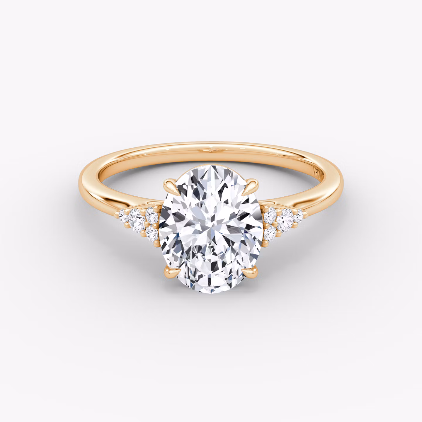 The Side Cluster Cathedral | Oval | 14k | Rose Gold | bandAccent: Plain | diamondOrientation: vertical | caratWeight: other
