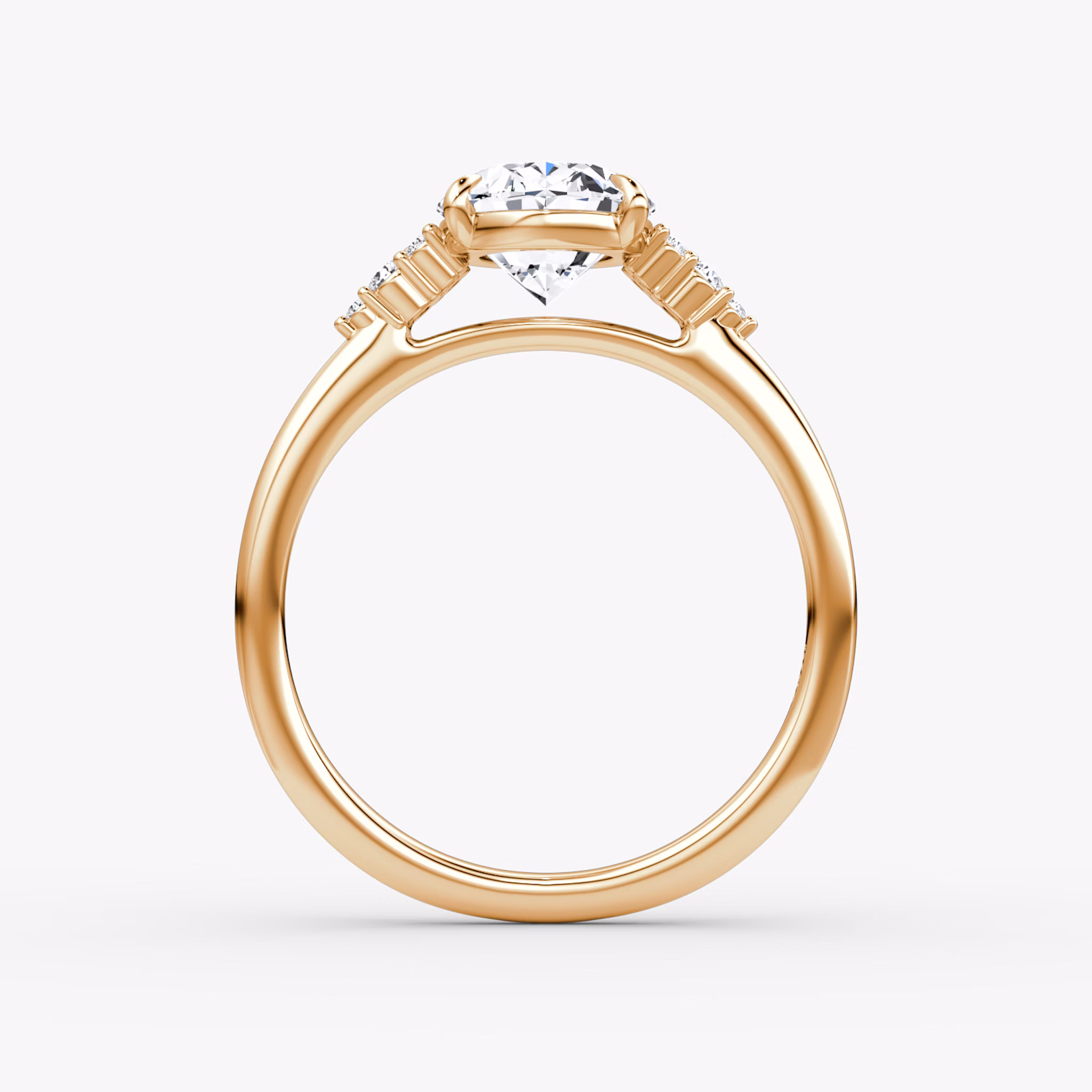 The Side Cluster Cathedral | Oval | 14k | Rose Gold | bandAccent: Plain | diamondOrientation: vertical | caratWeight: other
