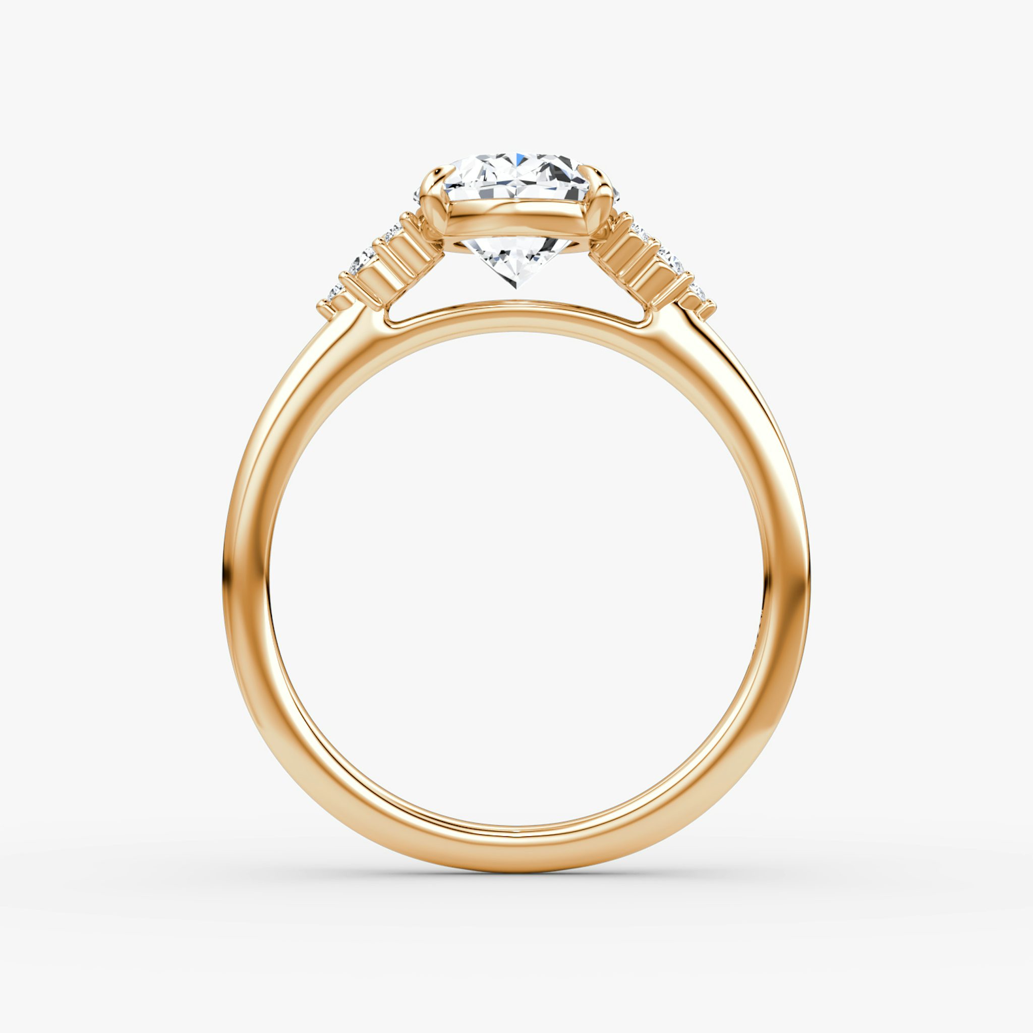 The Side Cluster Cathedral | Oval | 14k | Rose Gold | bandAccent: Plain | diamondOrientation: vertical | caratWeight: other