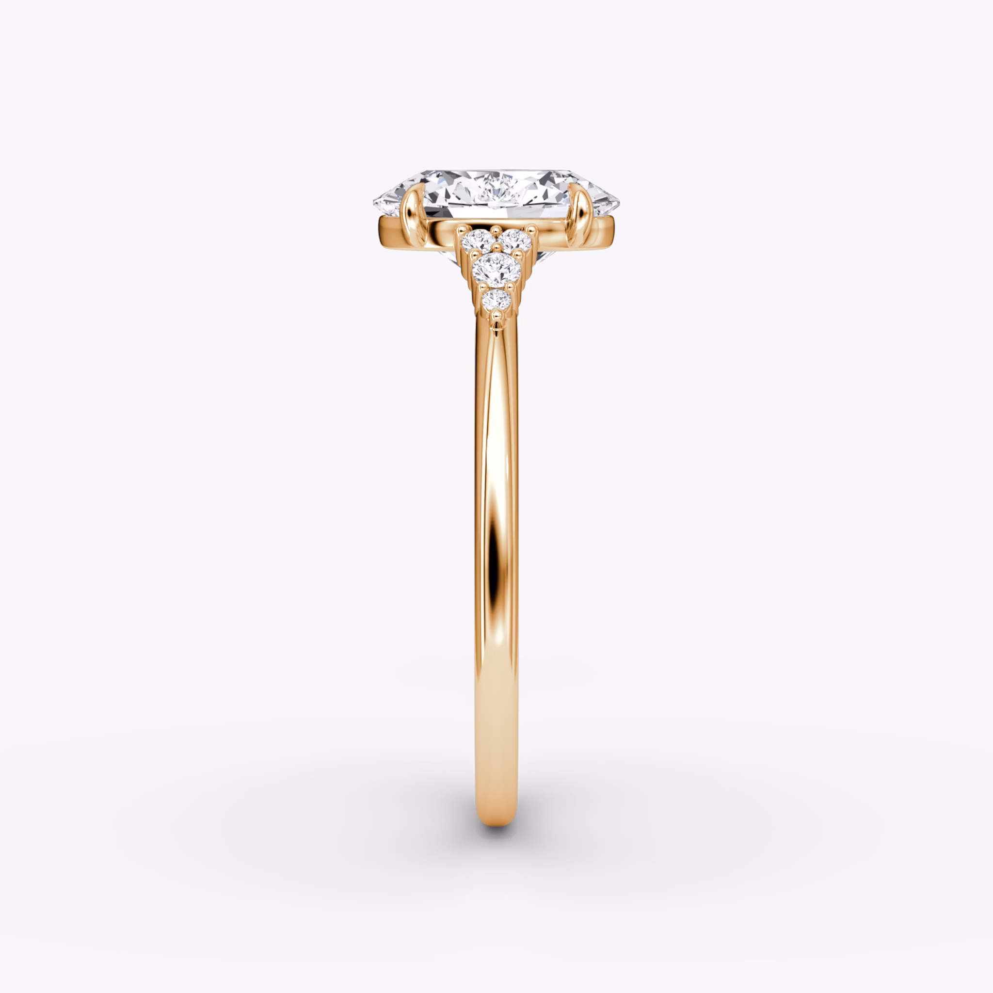 The Side Cluster Cathedral | Oval | 14k | Rose Gold | bandAccent: Plain | diamondOrientation: vertical | caratWeight: other