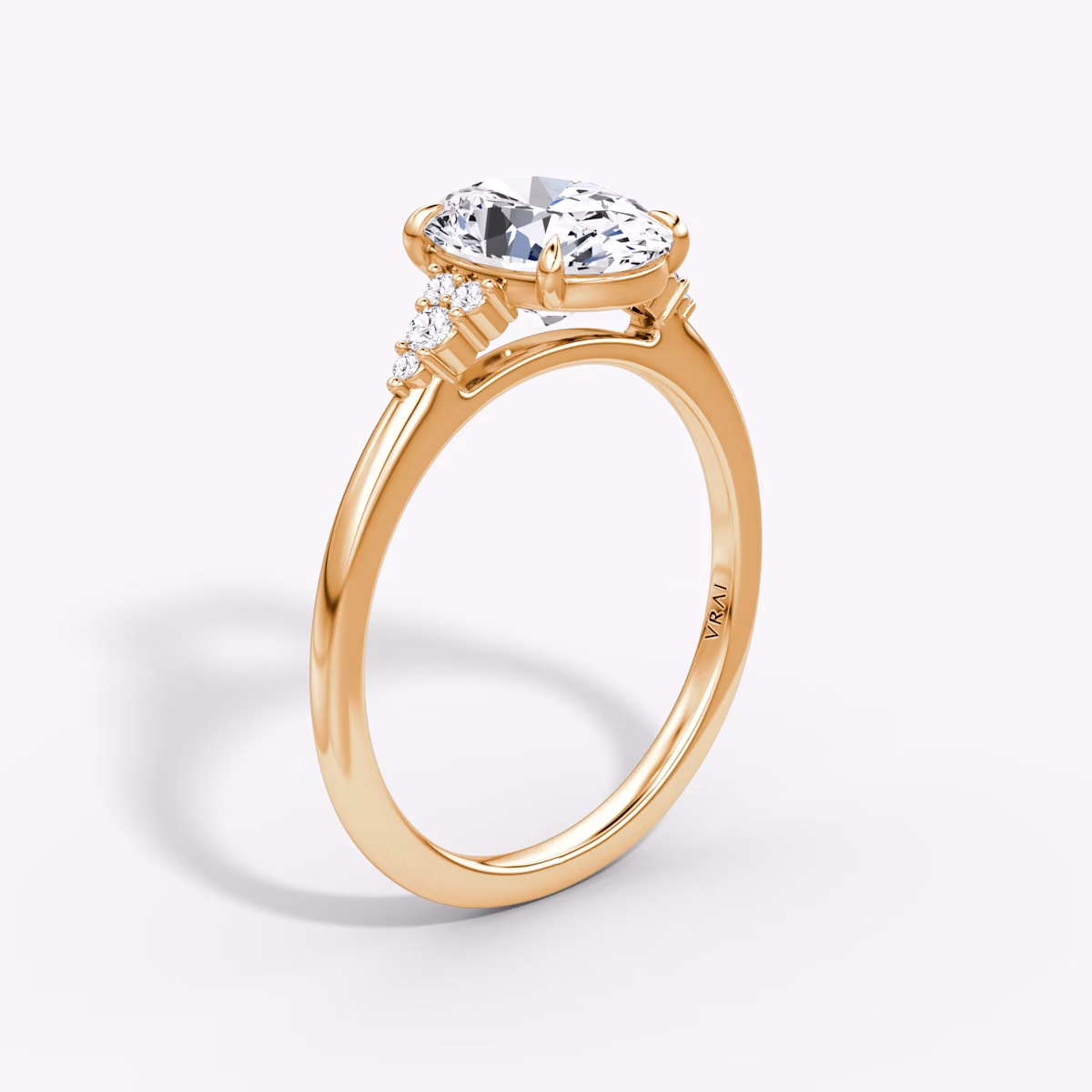 The Side Cluster Cathedral | Oval | 14k | Rose Gold | bandAccent: Plain | diamondOrientation: vertical | caratWeight: other