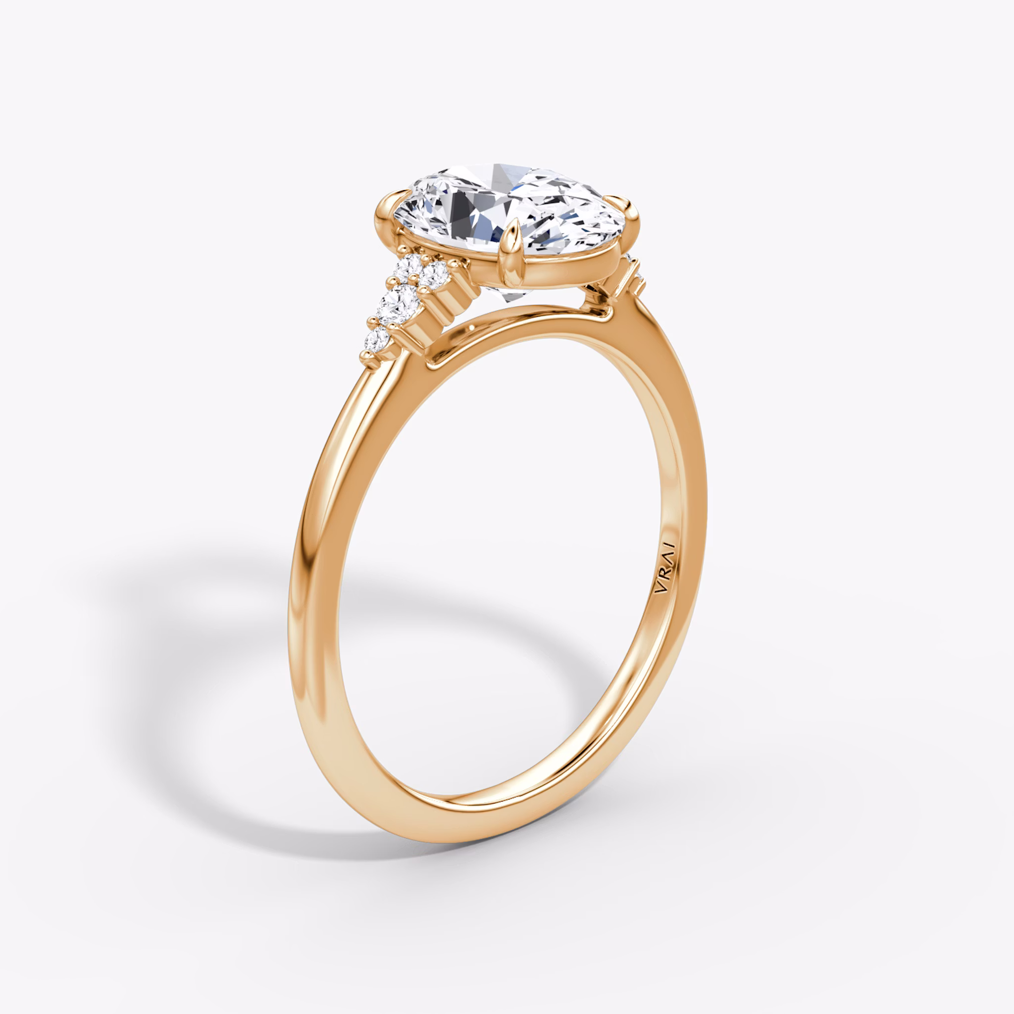 The Side Cluster Cathedral | Oval | 14k | Rose Gold | bandAccent: Plain | diamondOrientation: vertical | caratWeight: other