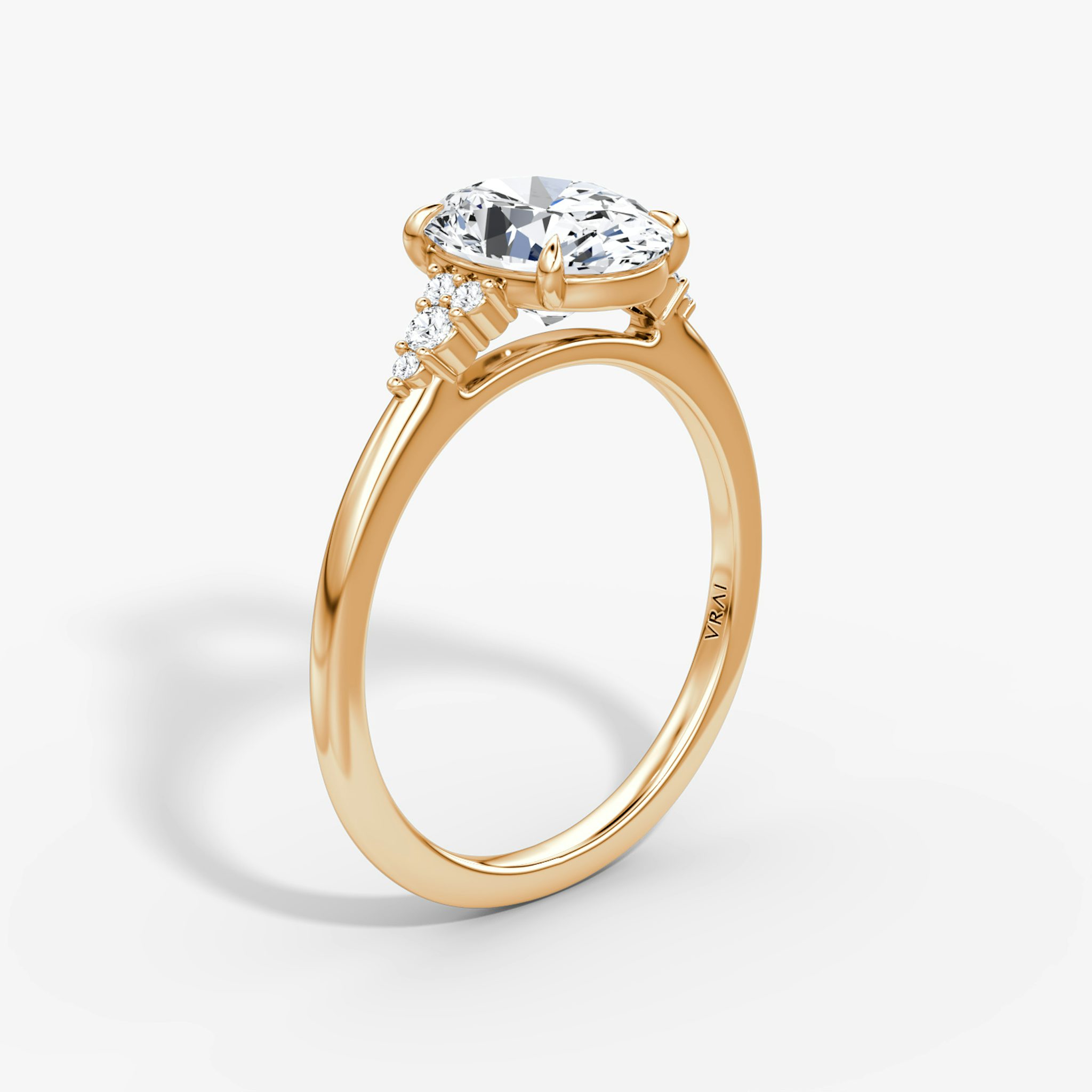 The Side Cluster Cathedral | Oval | 14k | Rose Gold | bandAccent: Plain | diamondOrientation: vertical | caratWeight: other