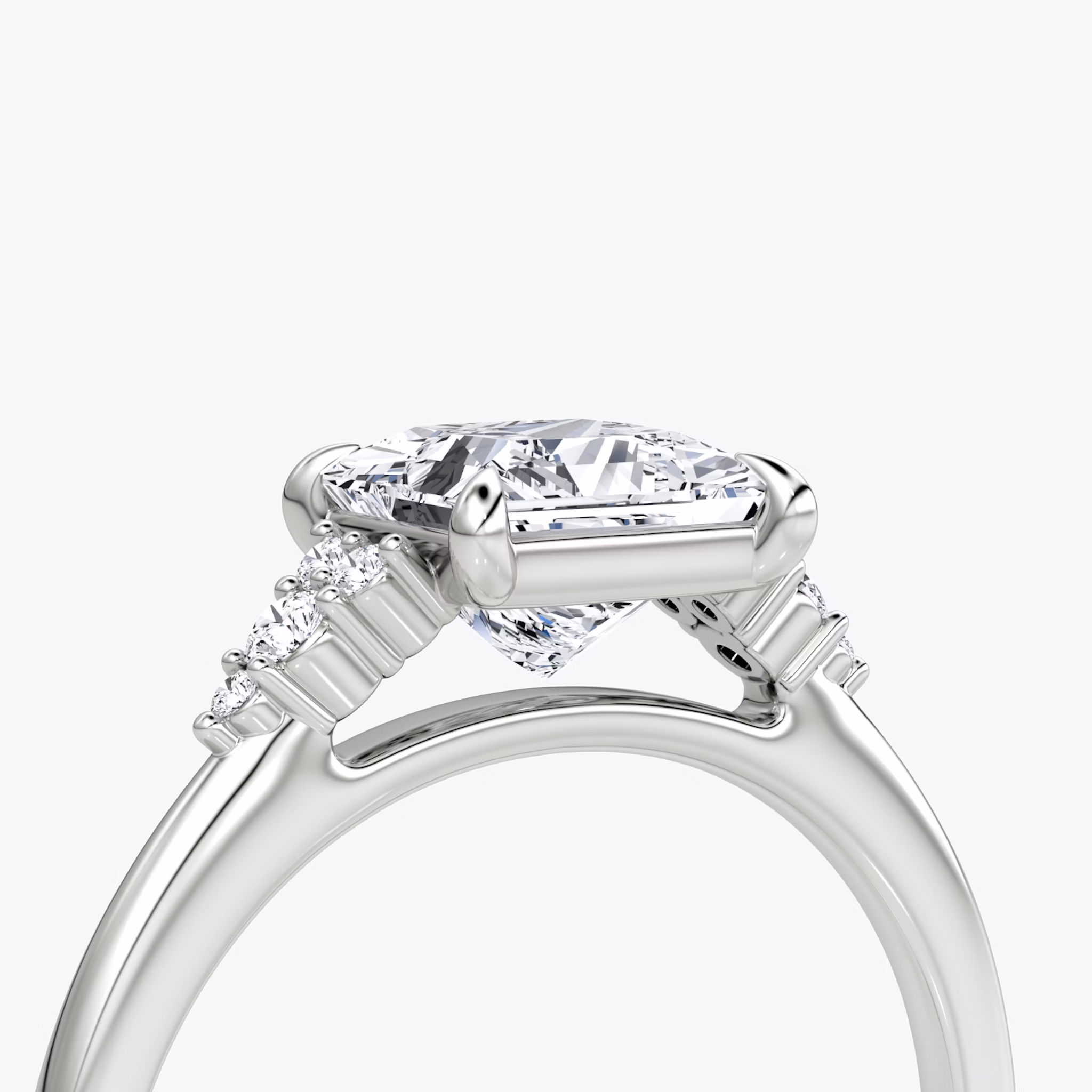 The Side Cluster Cathedral | Princess | 18k | White Gold | bandAccent: Plain | diamondOrientation: vertical | caratWeight: other