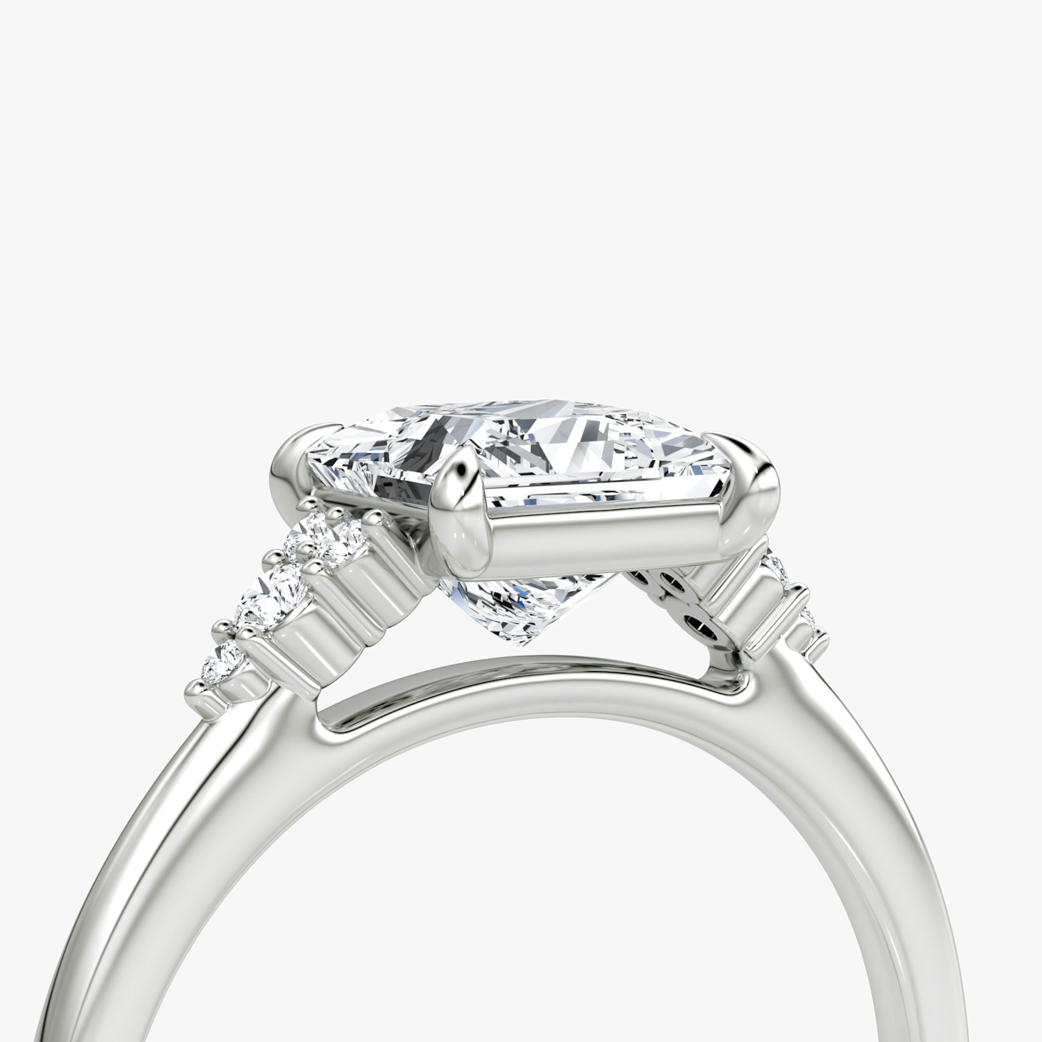 The Side Cluster Cathedral | Princess | 18k | White Gold | bandAccent: Plain | diamondOrientation: vertical | caratWeight: other