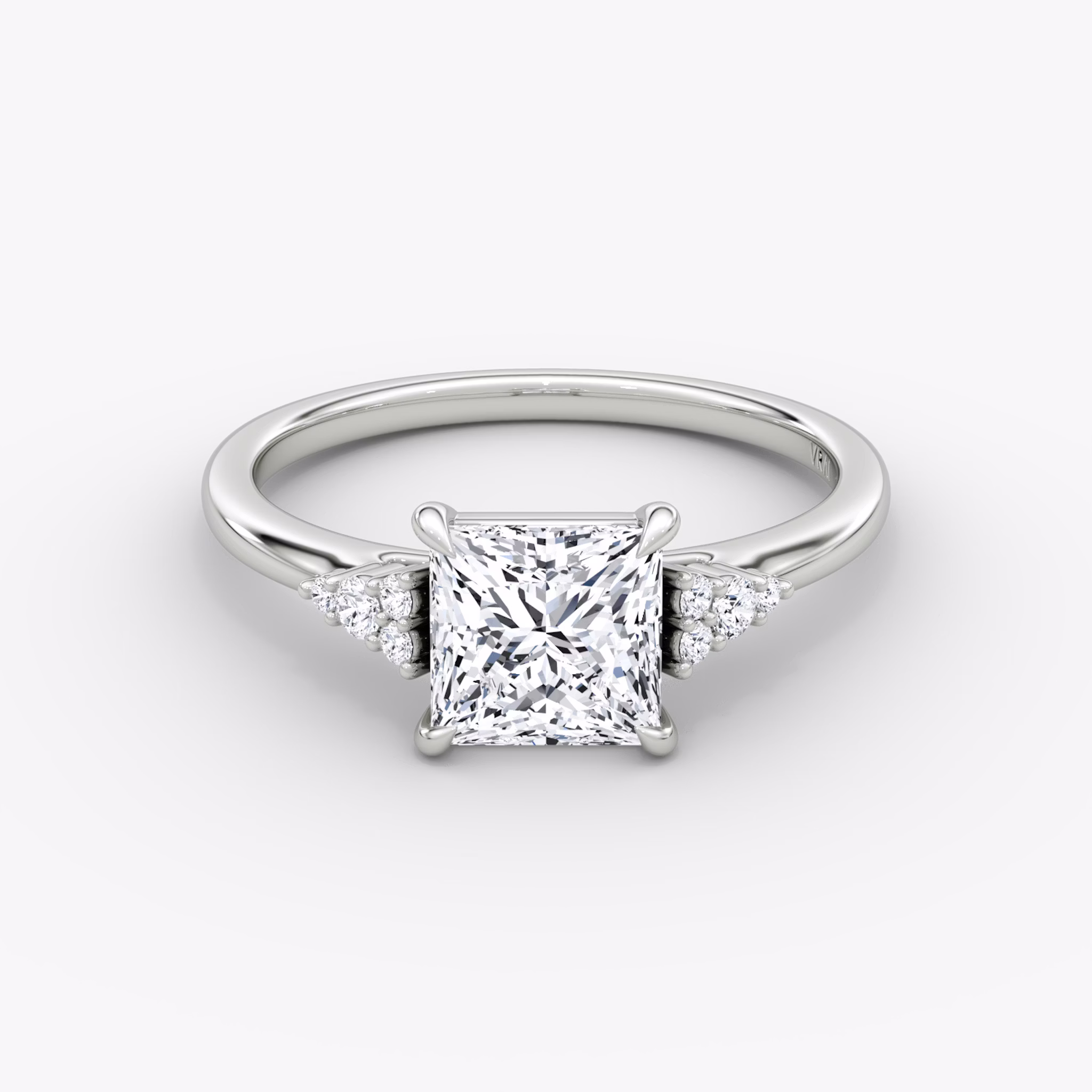 The Side Cluster Cathedral | Princess | 18k | White Gold | bandAccent: Plain | diamondOrientation: vertical | caratWeight: other