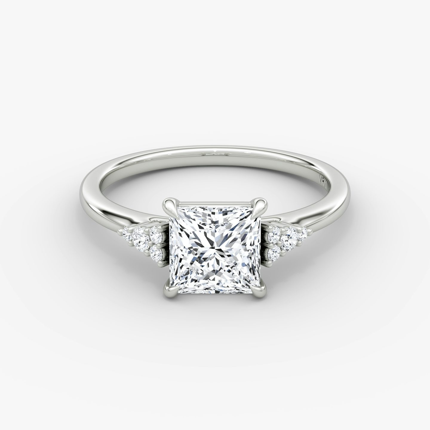The Side Cluster Cathedral | Princess | 18k | White Gold | bandAccent: Plain | diamondOrientation: vertical | caratWeight: other
