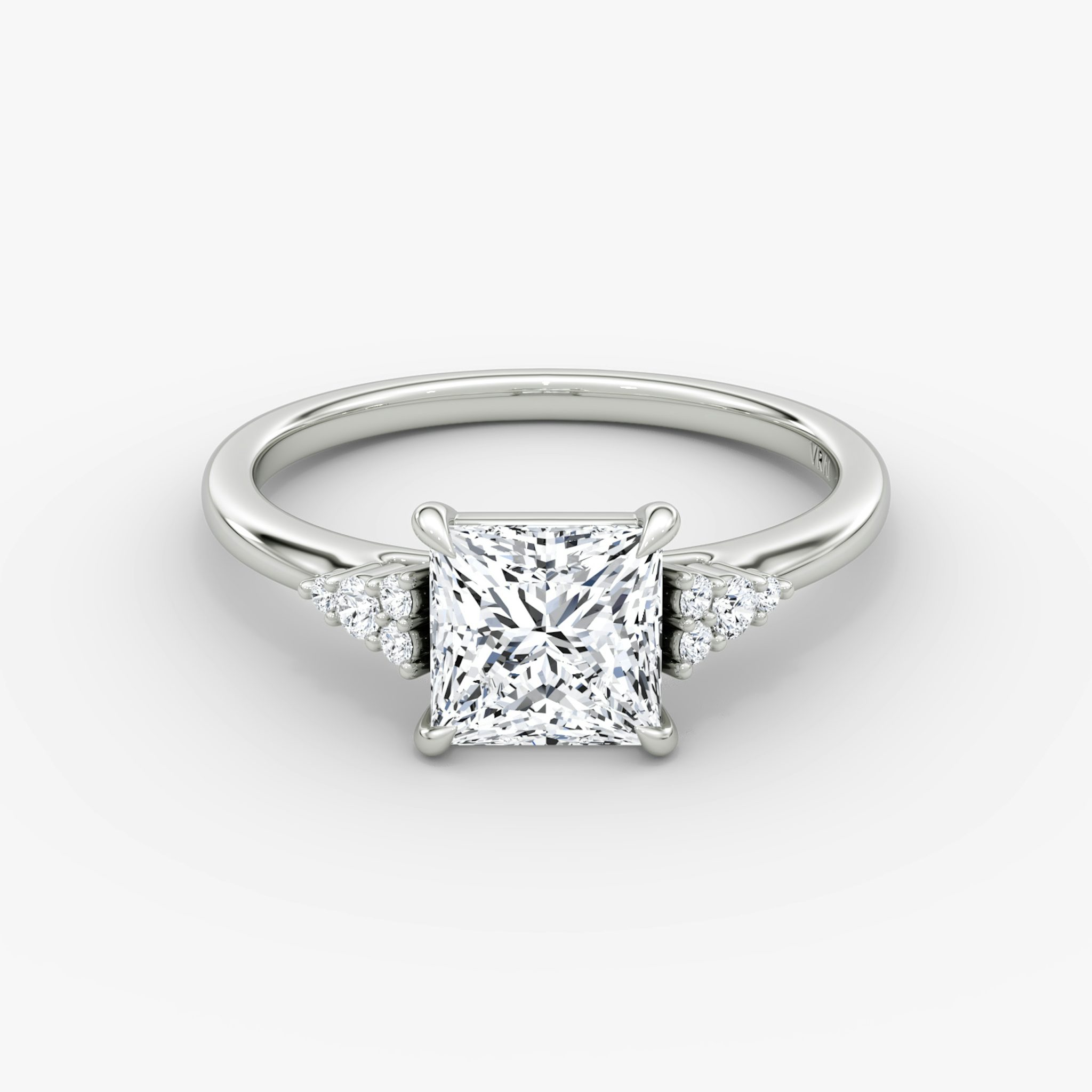 The Side Cluster Cathedral | Princess | 18k | White Gold | bandAccent: Plain | diamondOrientation: vertical | caratWeight: other