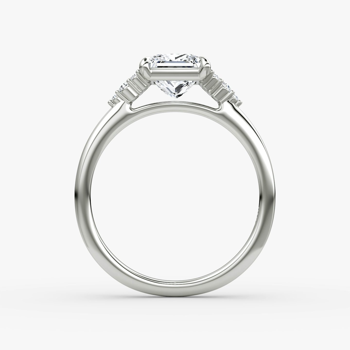 The Side Cluster Cathedral | Princess | 18k | White Gold | bandAccent: Plain | diamondOrientation: vertical | caratWeight: other