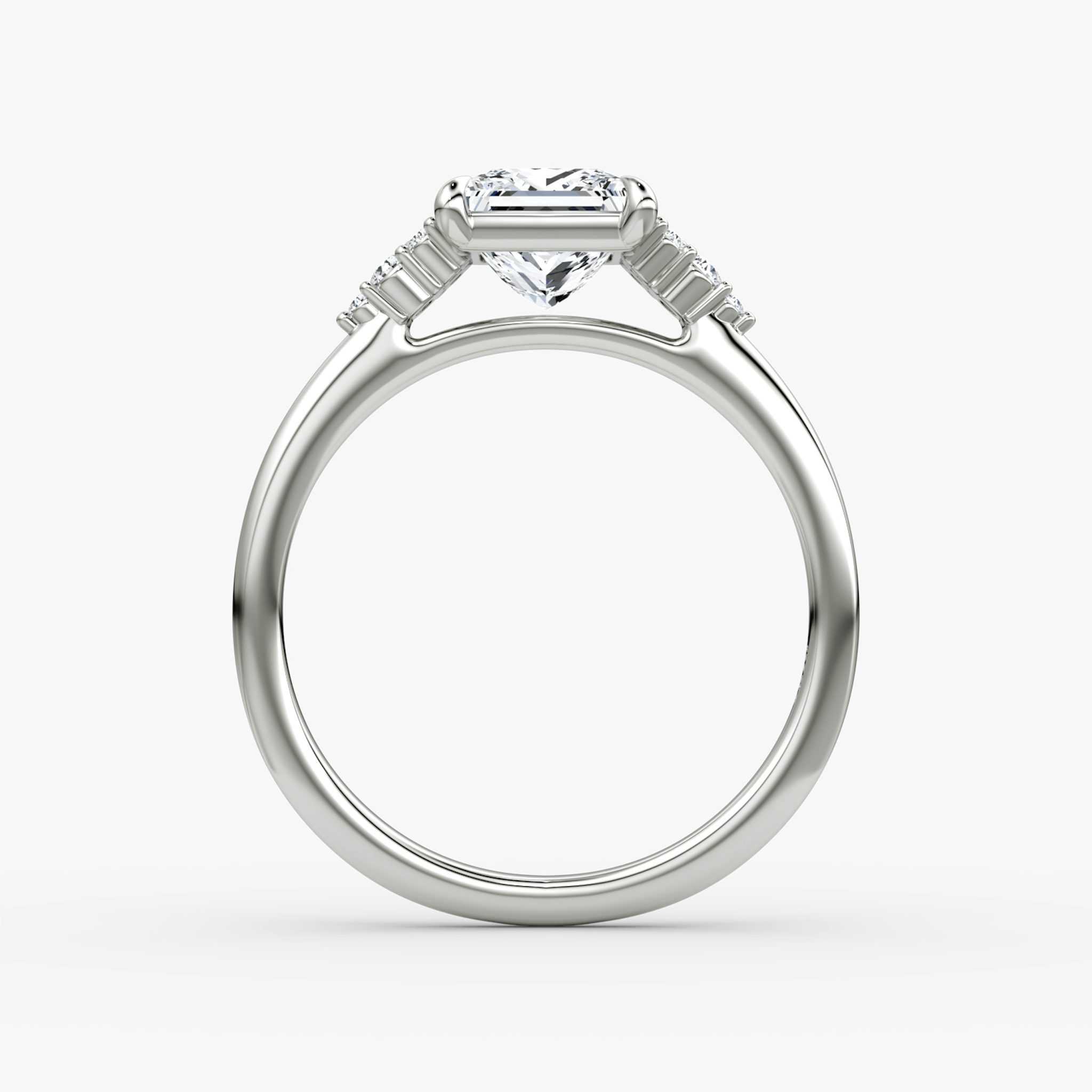 The Side Cluster Cathedral | Princess | 18k | White Gold | bandAccent: Plain | diamondOrientation: vertical | caratWeight: other