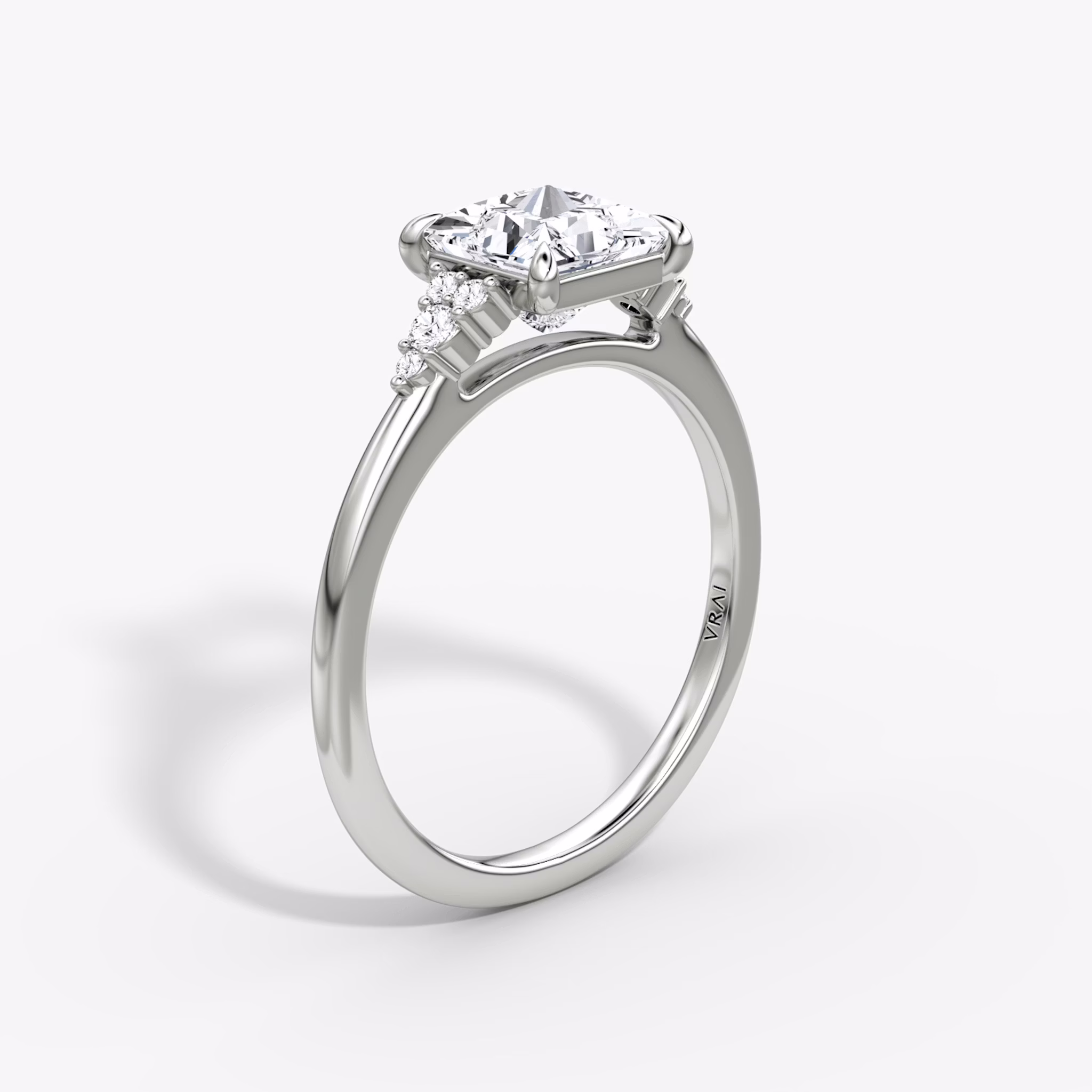 The Side Cluster Cathedral | Princess | 18k | White Gold | bandAccent: Plain | diamondOrientation: vertical | caratWeight: other
