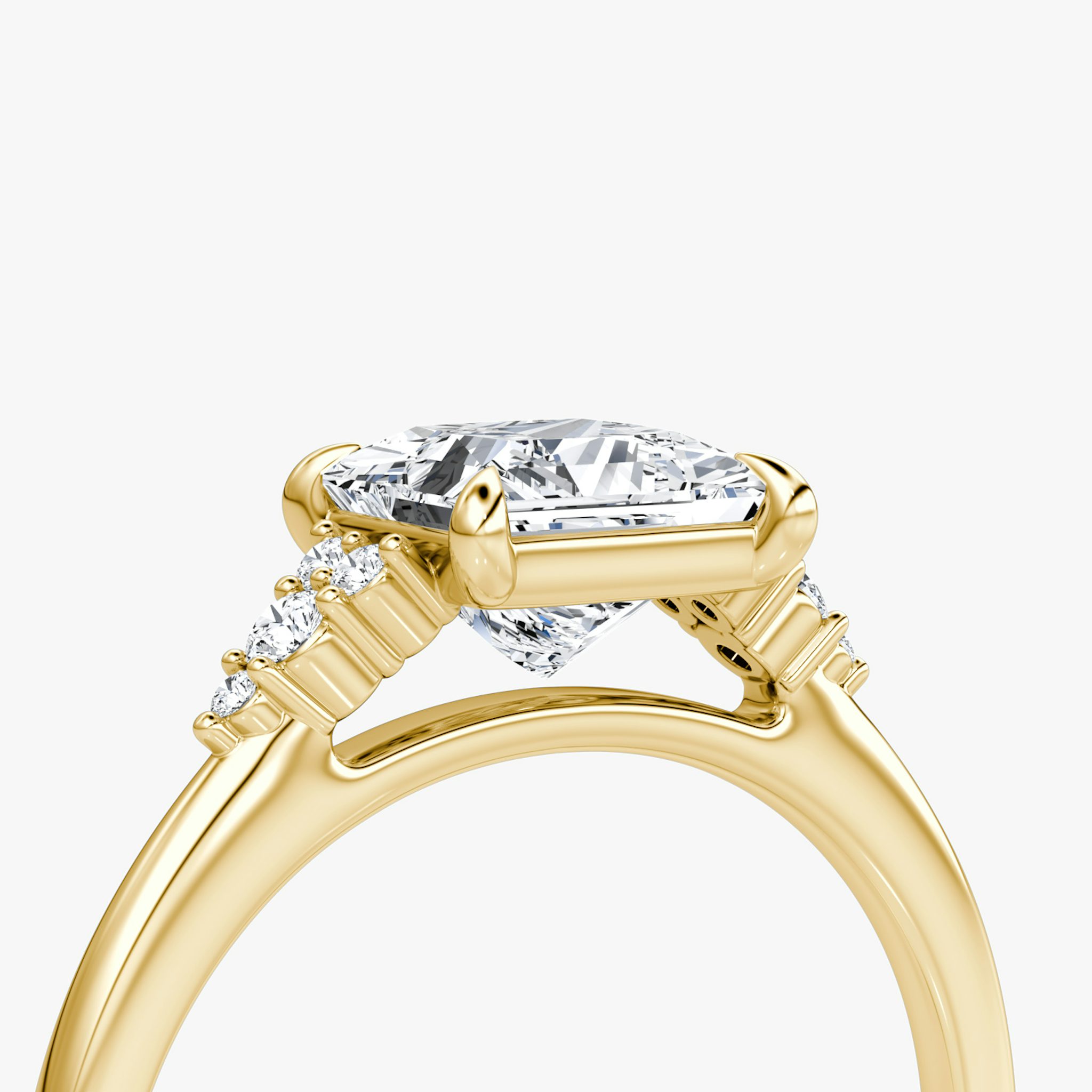 The Side Cluster Cathedral | Princess | 18k | Yellow Gold | bandAccent: Plain | diamondOrientation: vertical | caratWeight: other