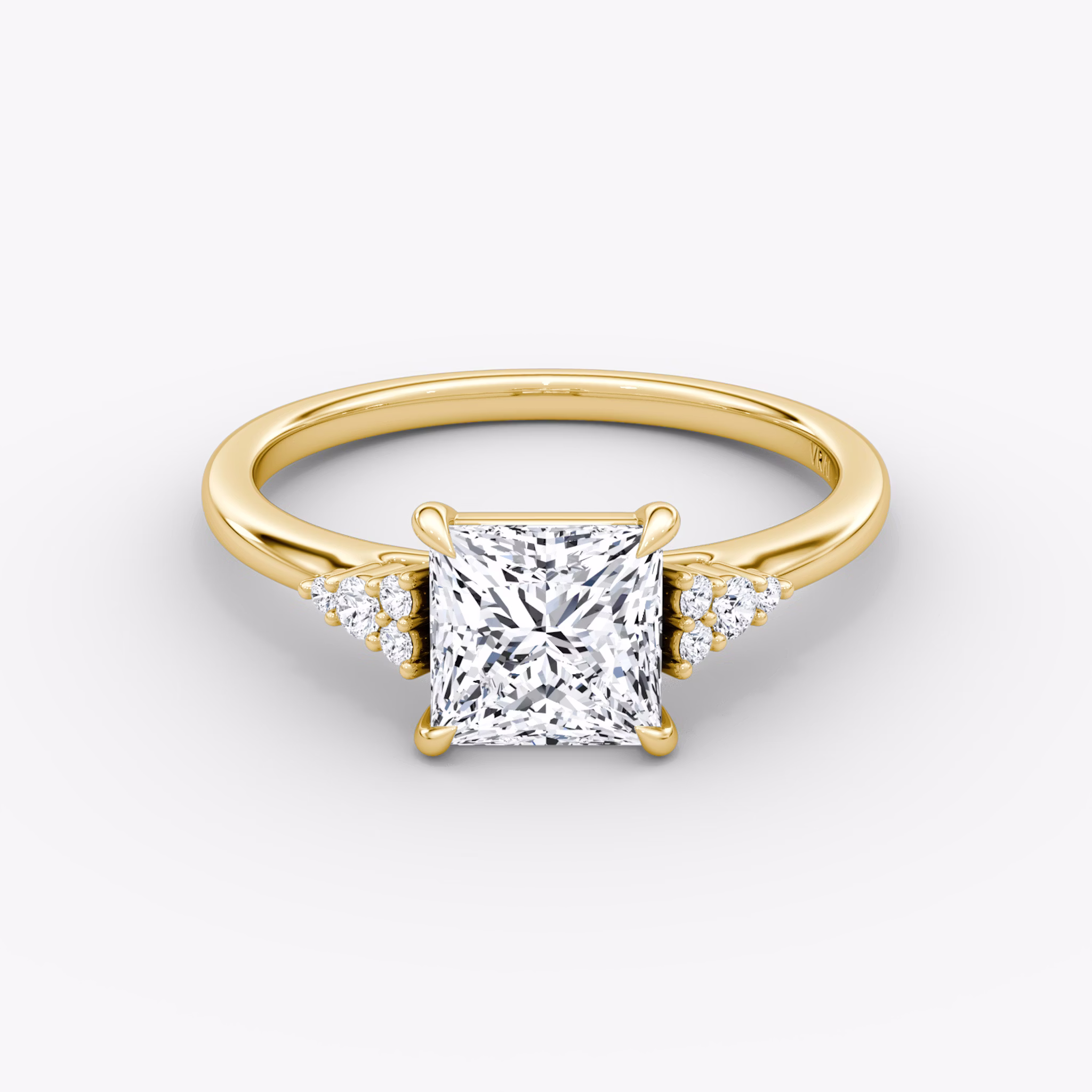 The Side Cluster Cathedral | Princess | 18k | Yellow Gold | bandAccent: Plain | diamondOrientation: vertical | caratWeight: other