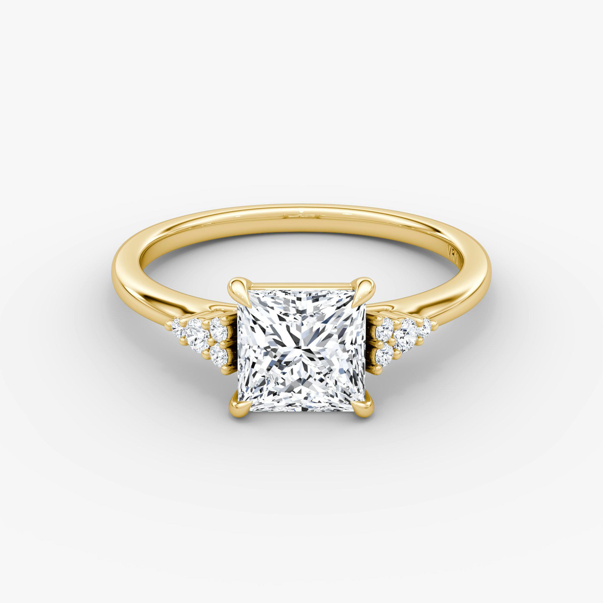 The Side Cluster Cathedral | Princess | 18k | Yellow Gold | bandAccent: Plain | diamondOrientation: vertical | caratWeight: other