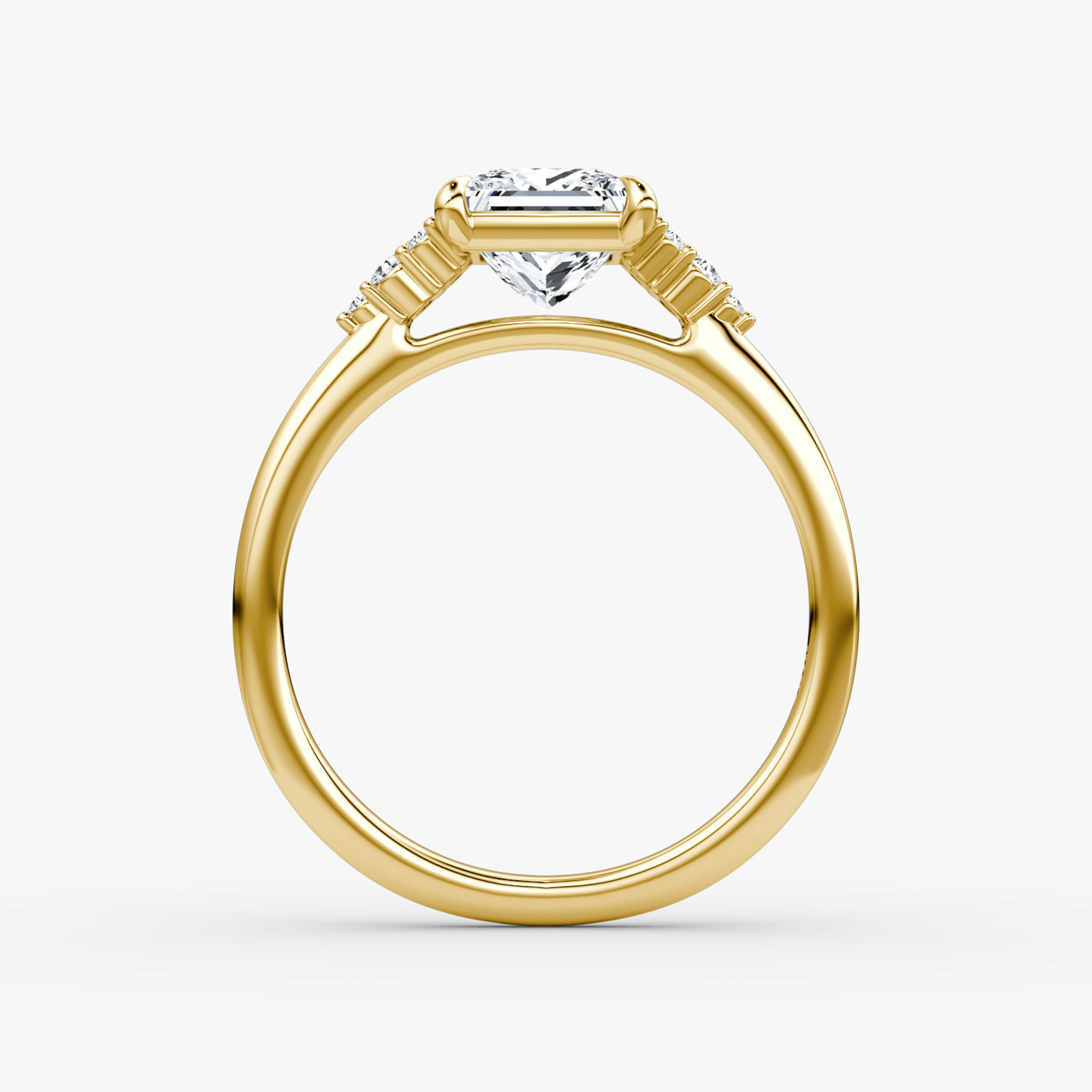 The Side Cluster Cathedral | Princess | 18k | Yellow Gold | bandAccent: Plain | diamondOrientation: vertical | caratWeight: other