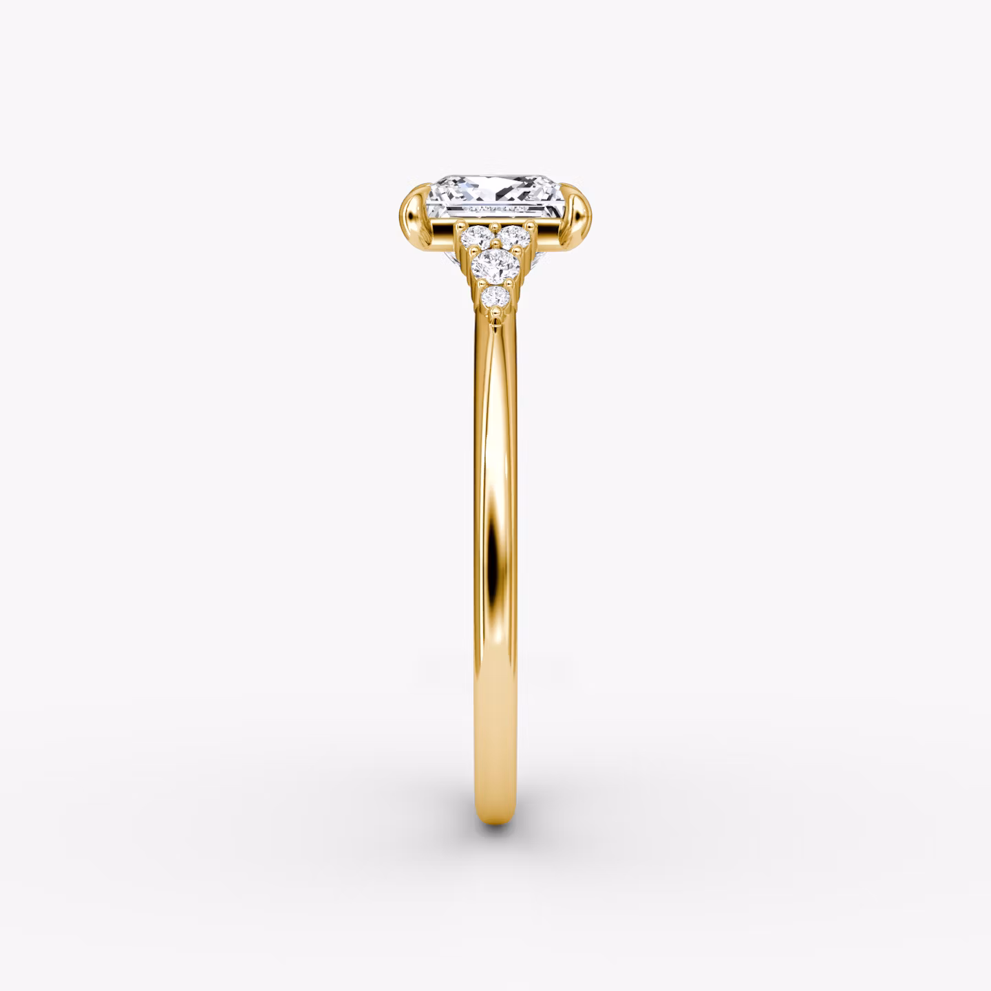 The Side Cluster Cathedral | Princess | 18k | Yellow Gold | bandAccent: Plain | diamondOrientation: vertical | caratWeight: other