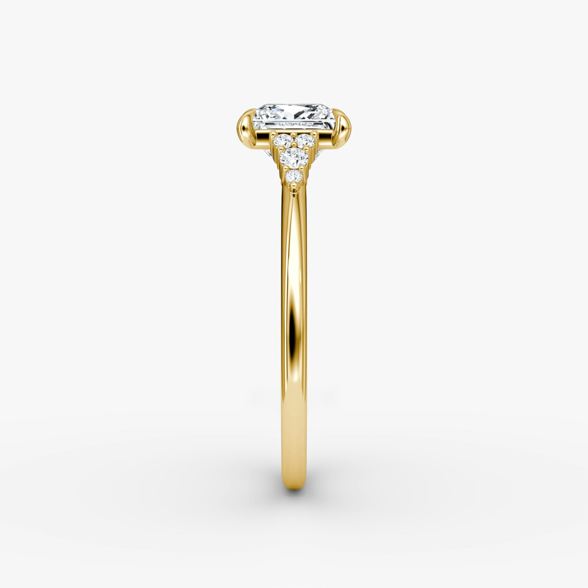 The Side Cluster Cathedral | Princess | 18k | Yellow Gold | bandAccent: Plain | diamondOrientation: vertical | caratWeight: other