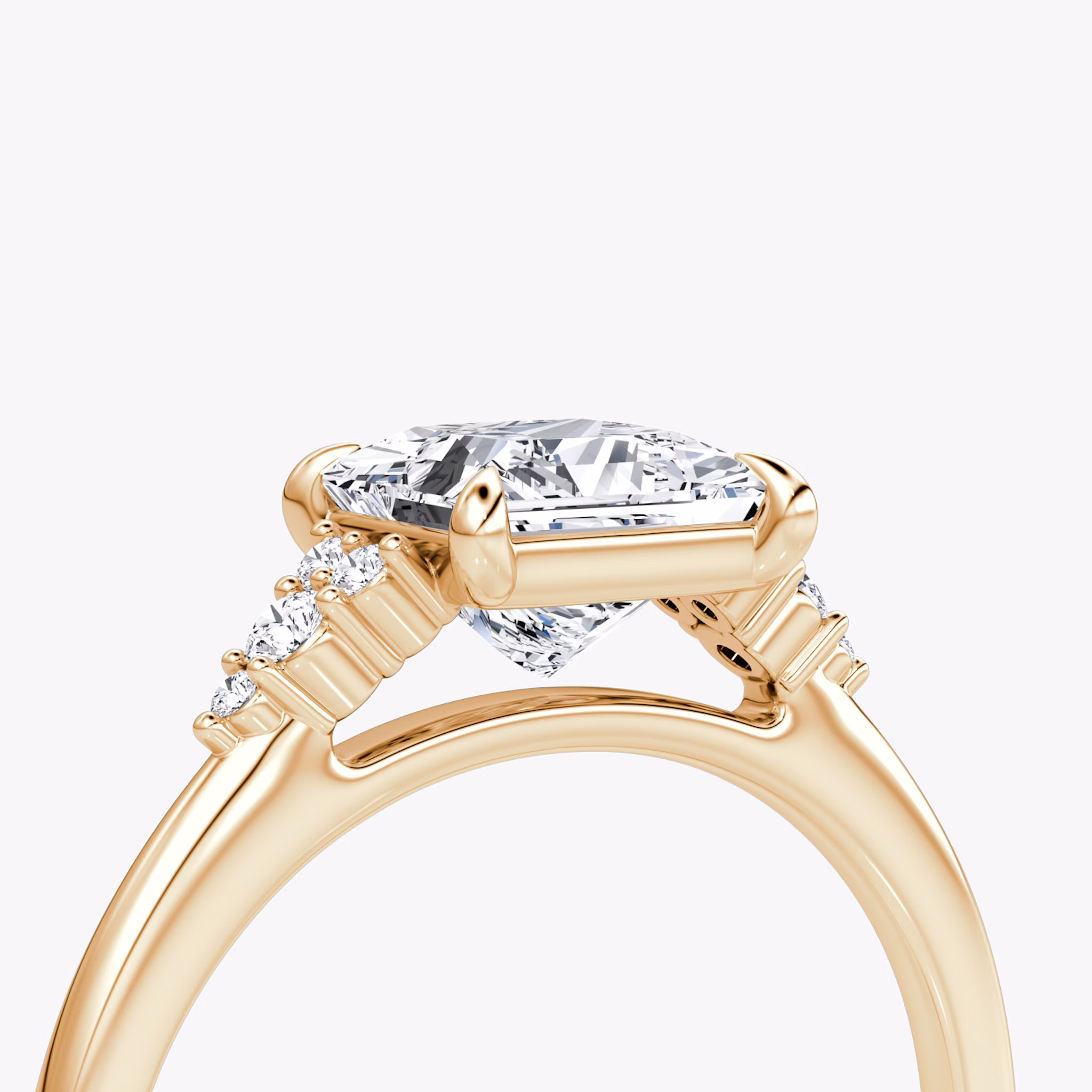The Side Cluster Cathedral | Princess | 14k | Rose Gold | bandAccent: Plain | diamondOrientation: vertical | caratWeight: other