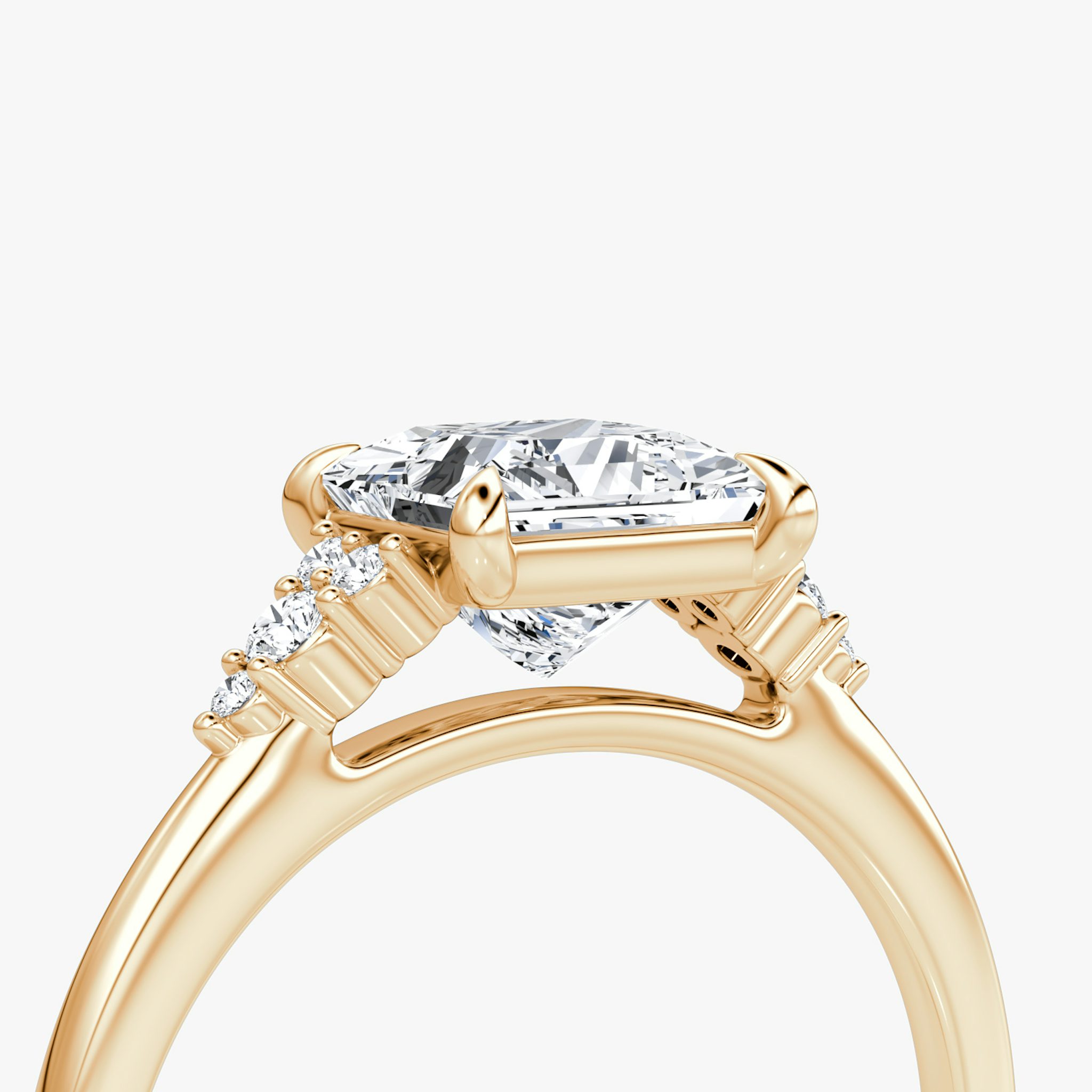The Side Cluster Cathedral | Princess | 14k | Rose Gold | bandAccent: Plain | diamondOrientation: vertical | caratWeight: other