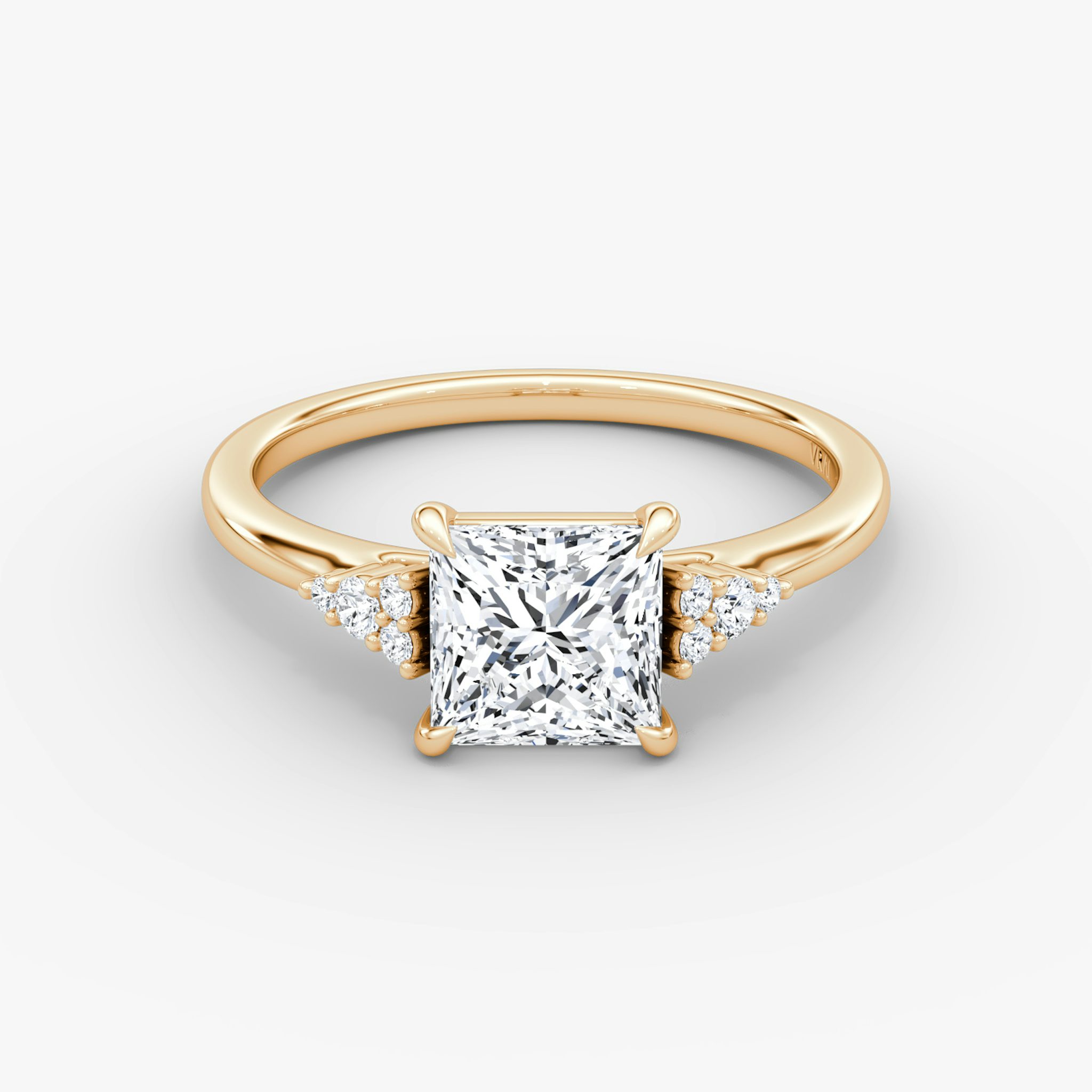 The Side Cluster Cathedral | Princess | 14k | Rose Gold | bandAccent: Plain | diamondOrientation: vertical | caratWeight: other