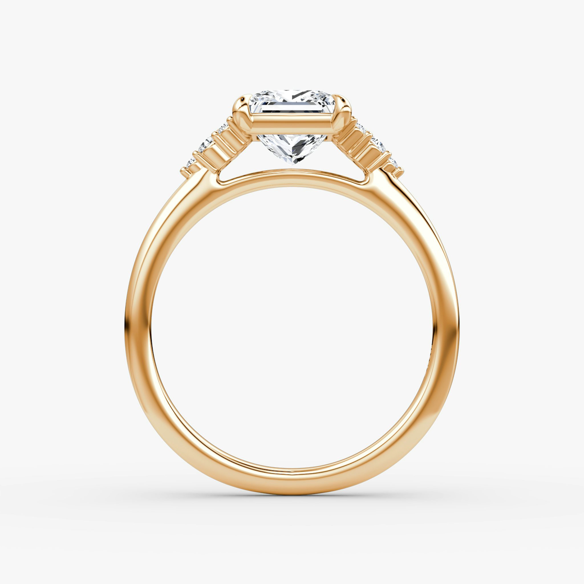 The Side Cluster Cathedral | Princess | 14k | Rose Gold | bandAccent: Plain | diamondOrientation: vertical | caratWeight: other