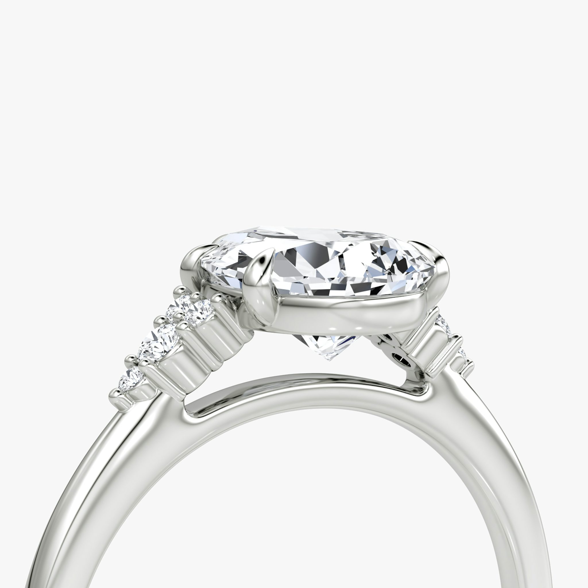 The Side Cluster Cathedral | Pear | 18k | White Gold | bandAccent: Plain | diamondOrientation: vertical | caratWeight: other