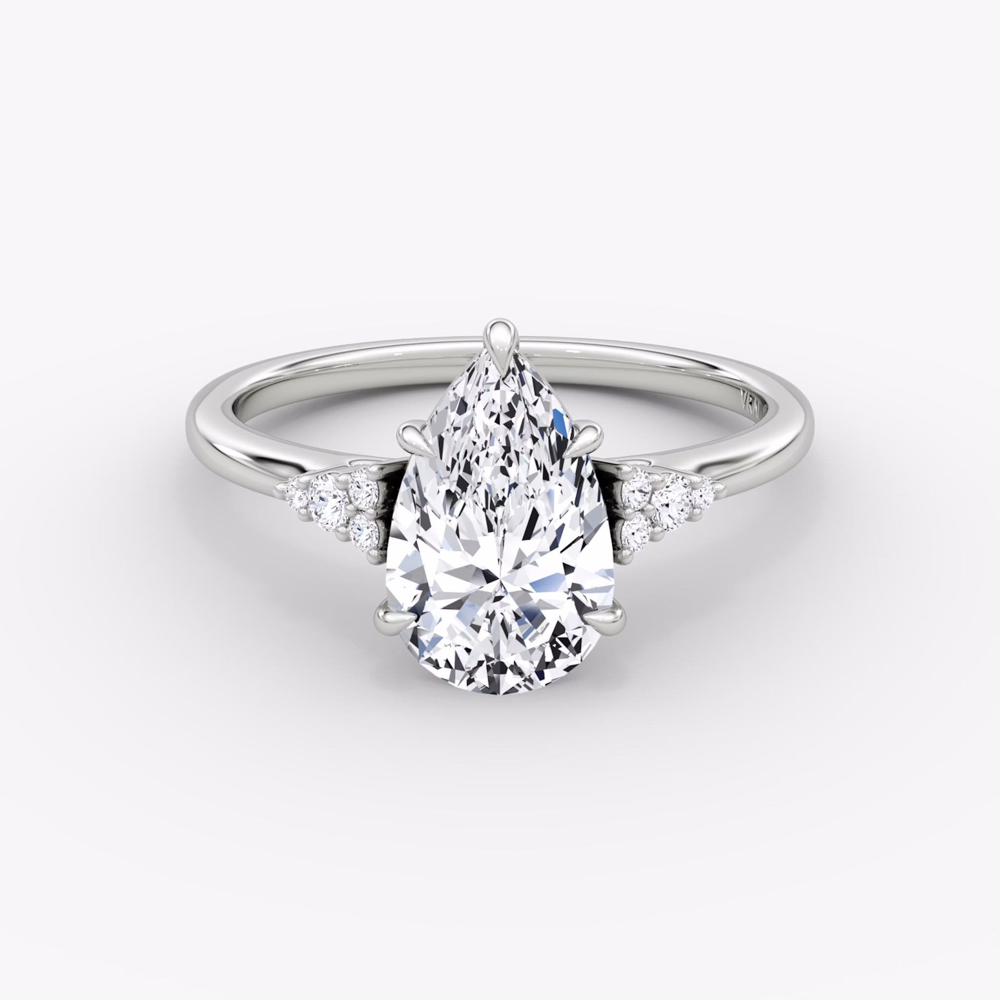 The Side Cluster Cathedral | Pear | 18k | White Gold | bandAccent: Plain | diamondOrientation: vertical | caratWeight: other