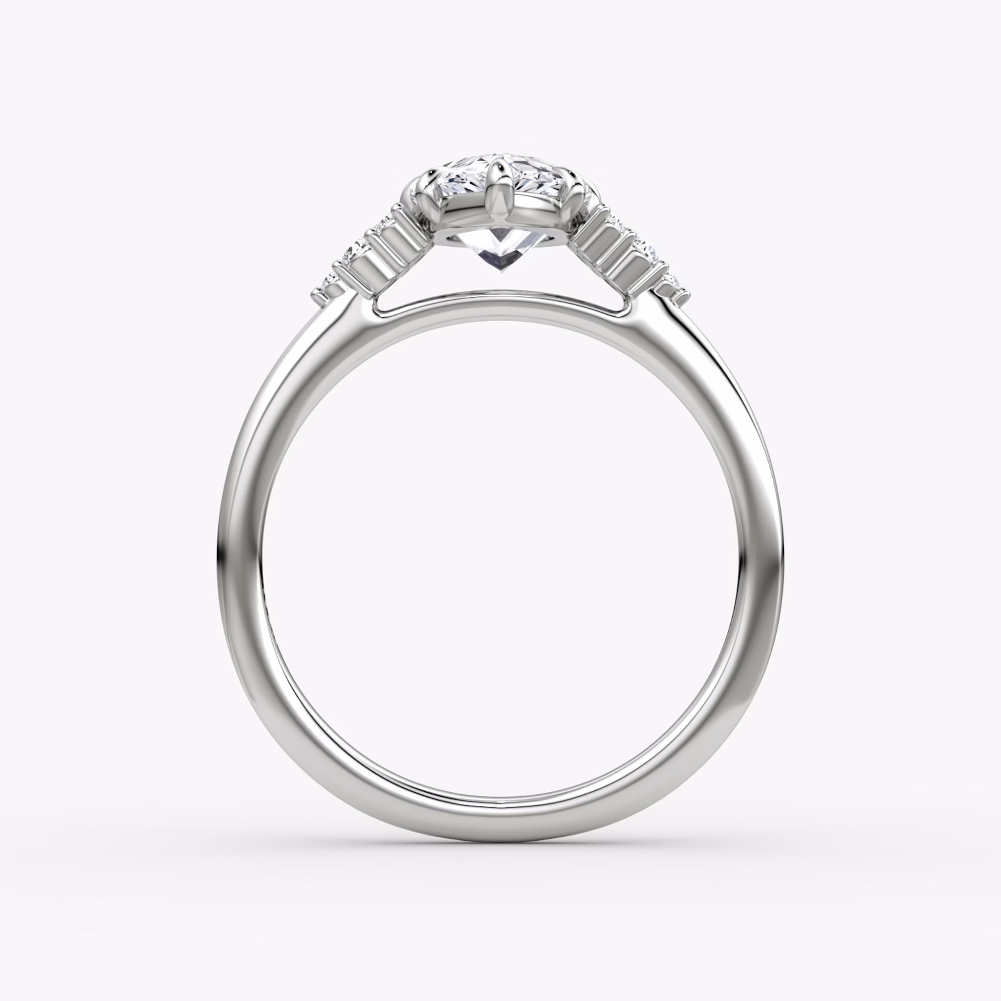 The Side Cluster Cathedral | Pear | 18k | White Gold | bandAccent: Plain | diamondOrientation: vertical | caratWeight: other