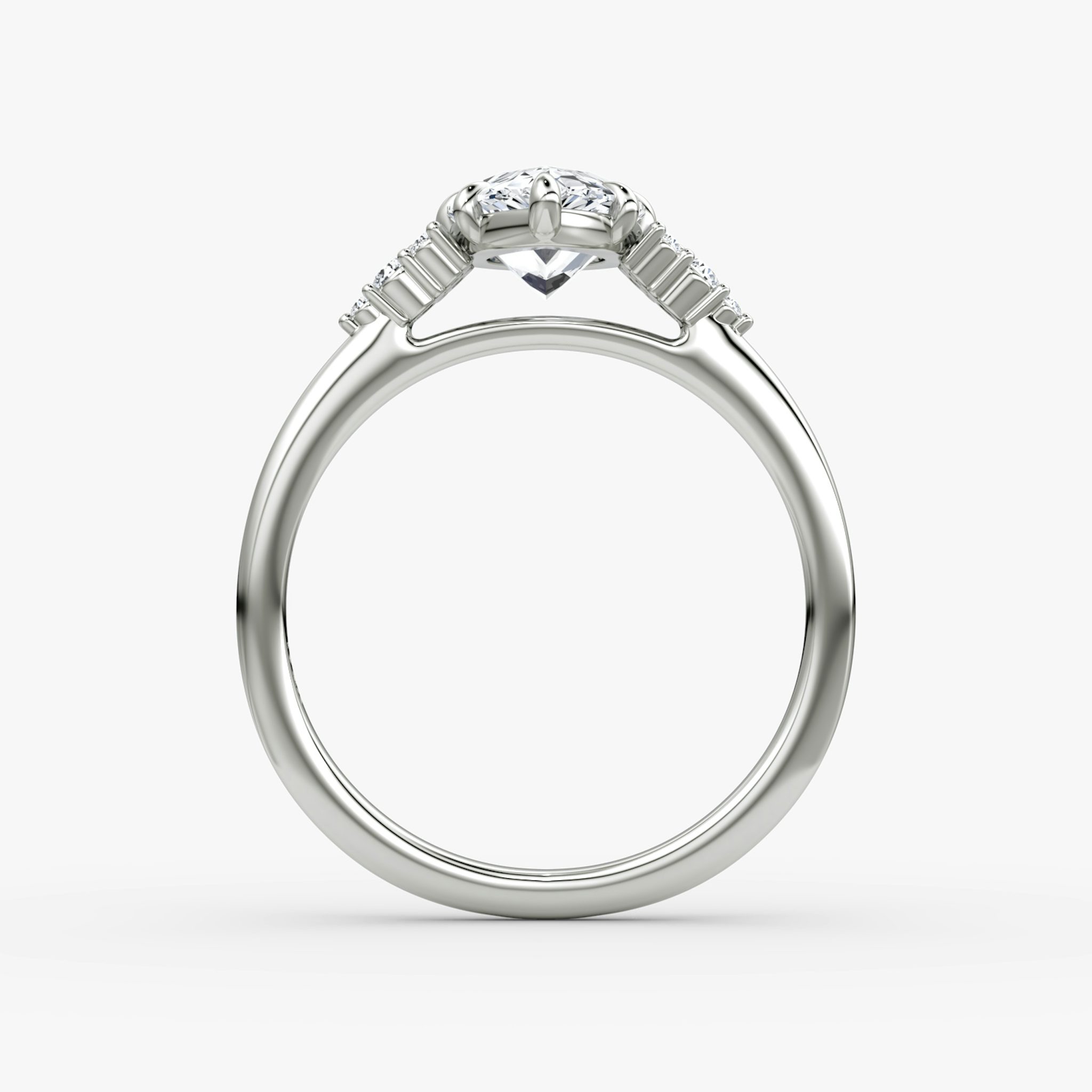 The Side Cluster Cathedral | Pear | 18k | White Gold | bandAccent: Plain | diamondOrientation: vertical | caratWeight: other