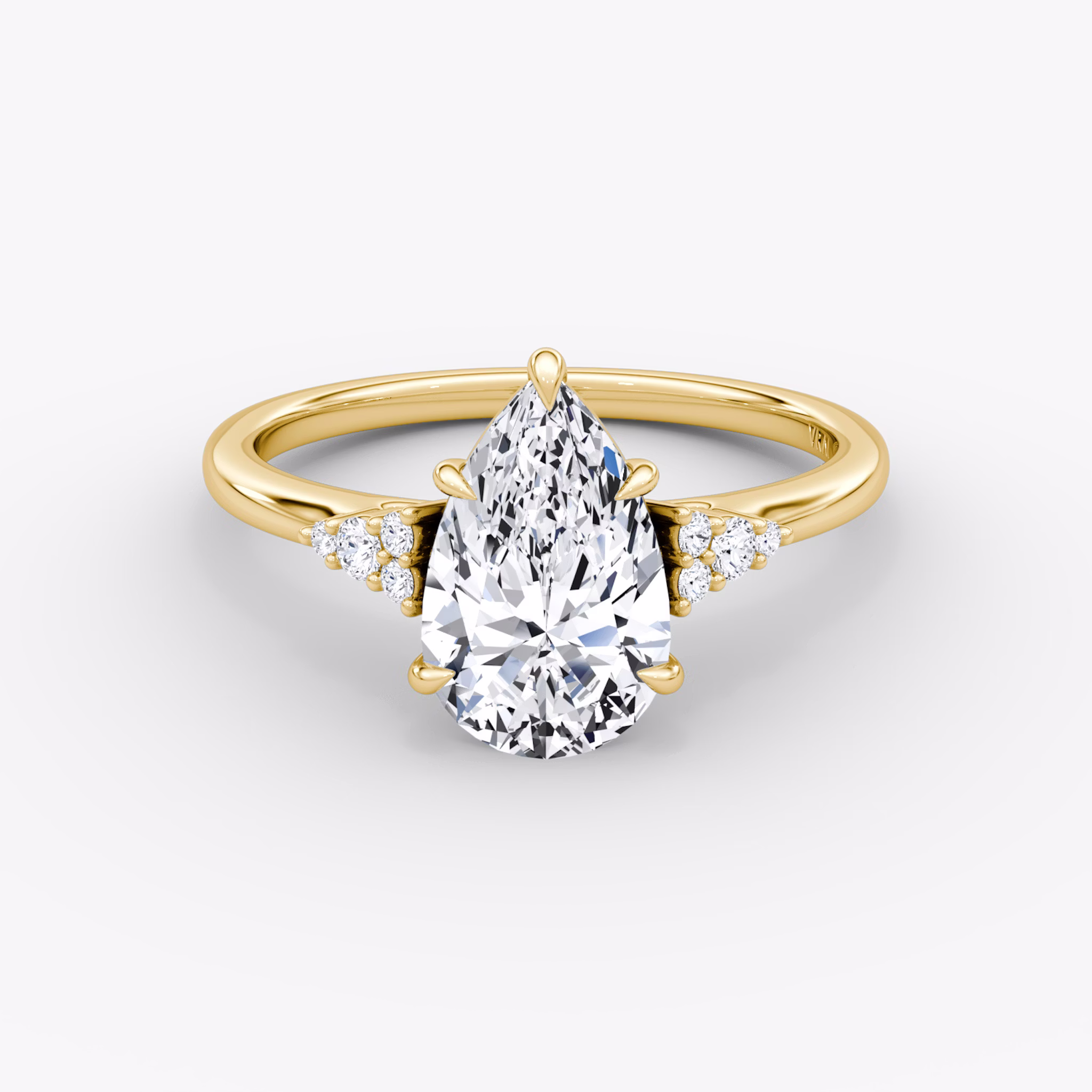 The Side Cluster Cathedral | Pear | 18k | Yellow Gold | bandAccent: Plain | diamondOrientation: vertical | caratWeight: other