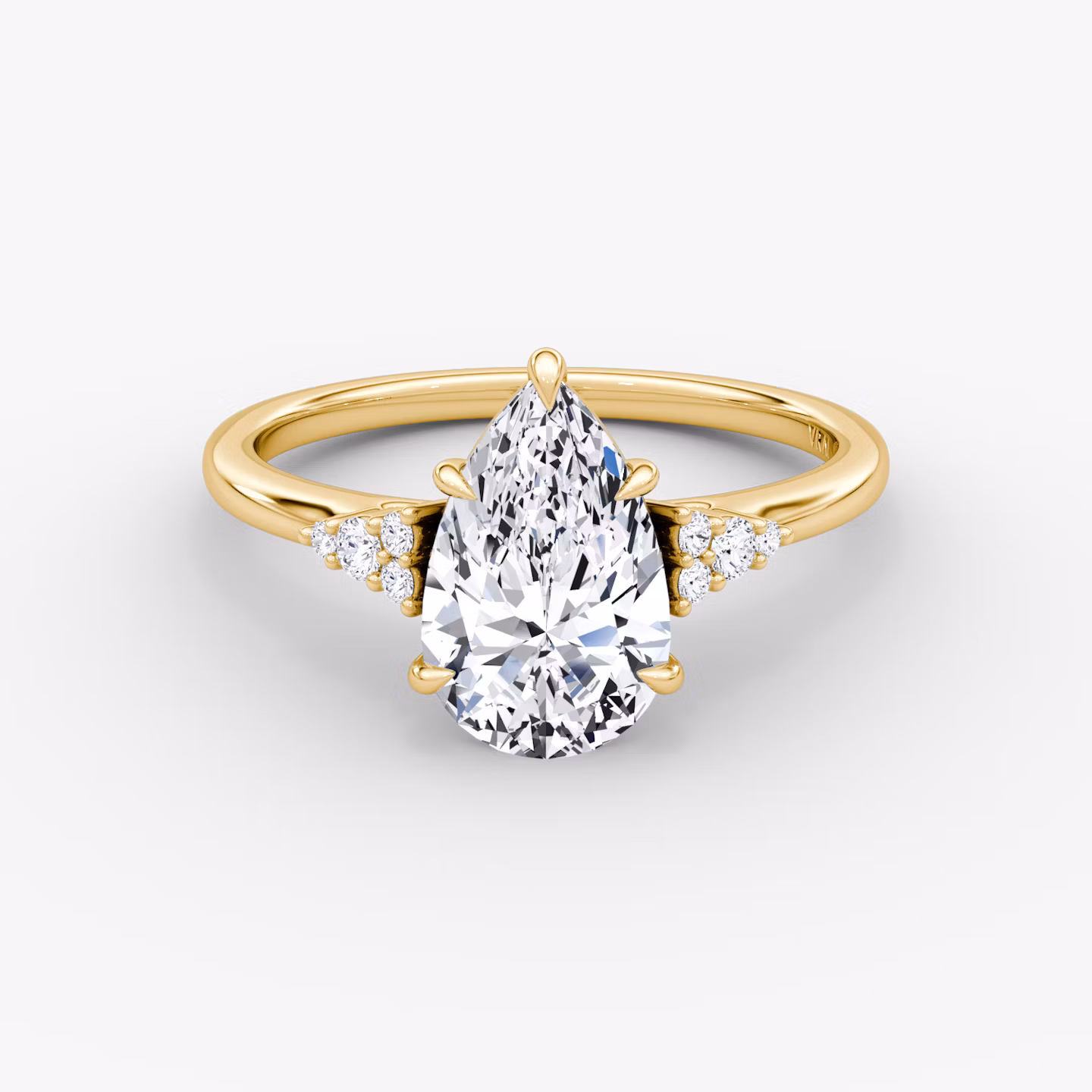 The Side Cluster Cathedral | Pear | 18k | Yellow Gold | bandAccent: Plain | diamondOrientation: vertical | caratWeight: other