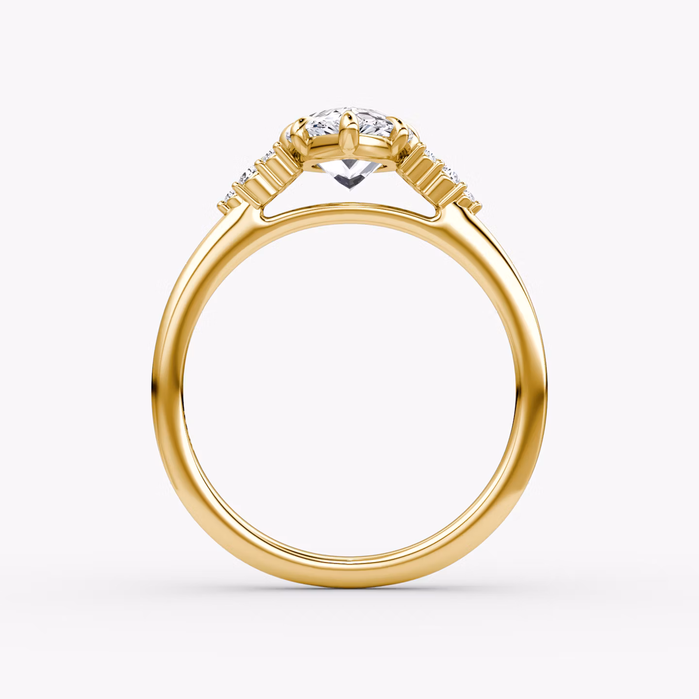 The Side Cluster Cathedral | Pear | 18k | Yellow Gold | bandAccent: Plain | diamondOrientation: vertical | caratWeight: other
