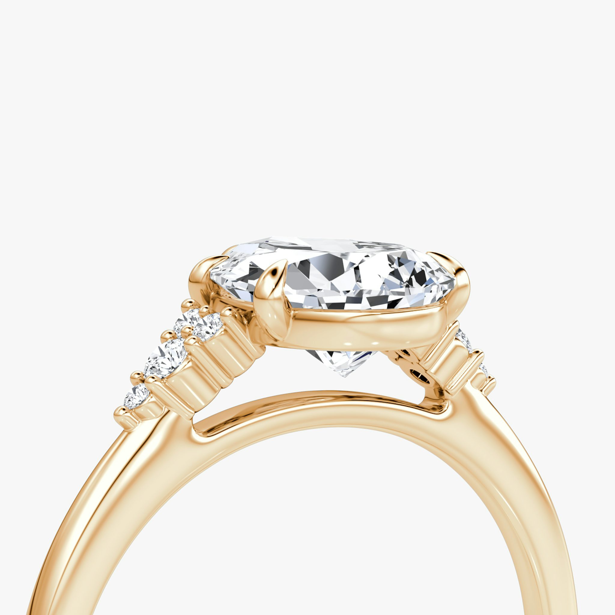 The Side Cluster Cathedral | Pear | 14k | Rose Gold | bandAccent: Plain | diamondOrientation: vertical | caratWeight: other