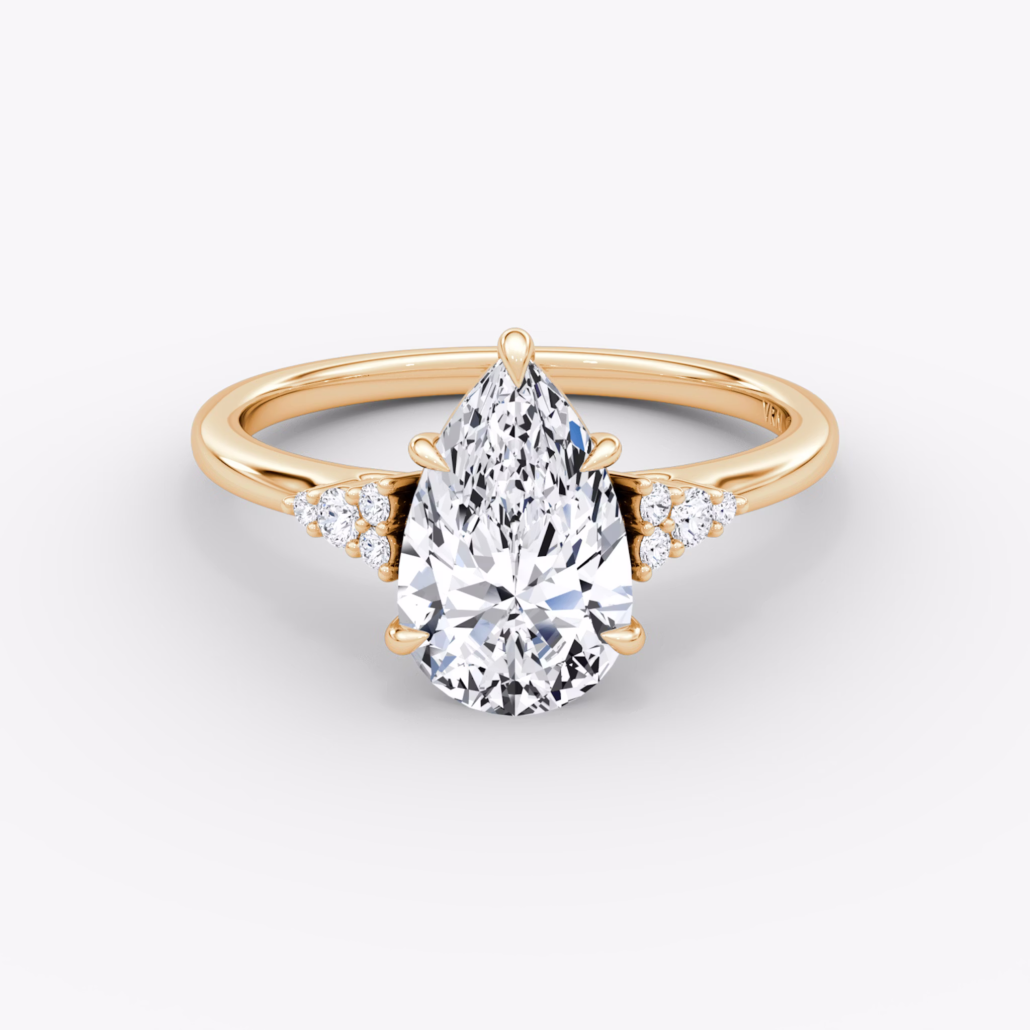 The Side Cluster Cathedral | Pear | 14k | Rose Gold | bandAccent: Plain | diamondOrientation: vertical | caratWeight: other