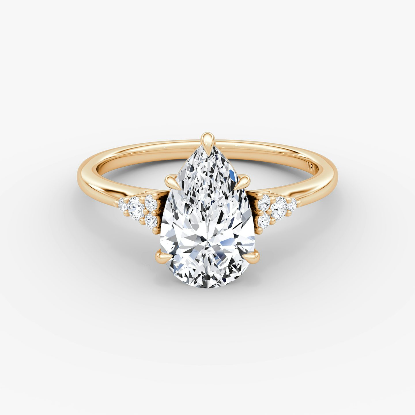 The Side Cluster Cathedral | Pear | 14k | Rose Gold | bandAccent: Plain | diamondOrientation: vertical | caratWeight: other