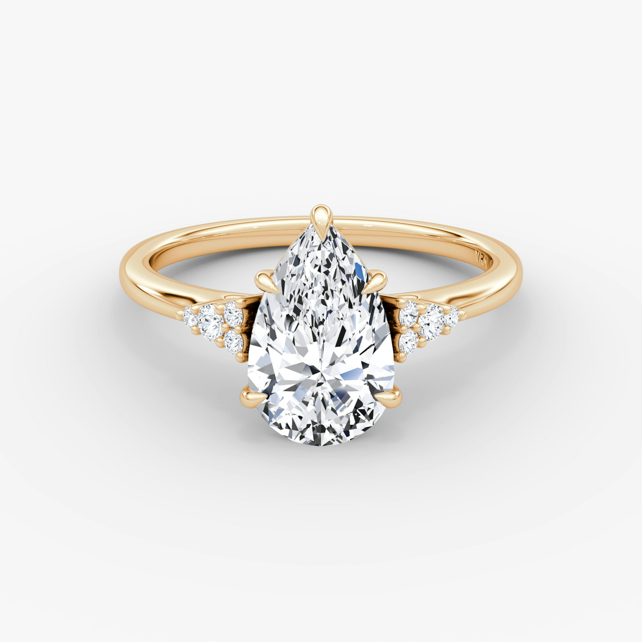 The Side Cluster Cathedral | Pear | 14k | Rose Gold | bandAccent: Plain | diamondOrientation: vertical | caratWeight: other