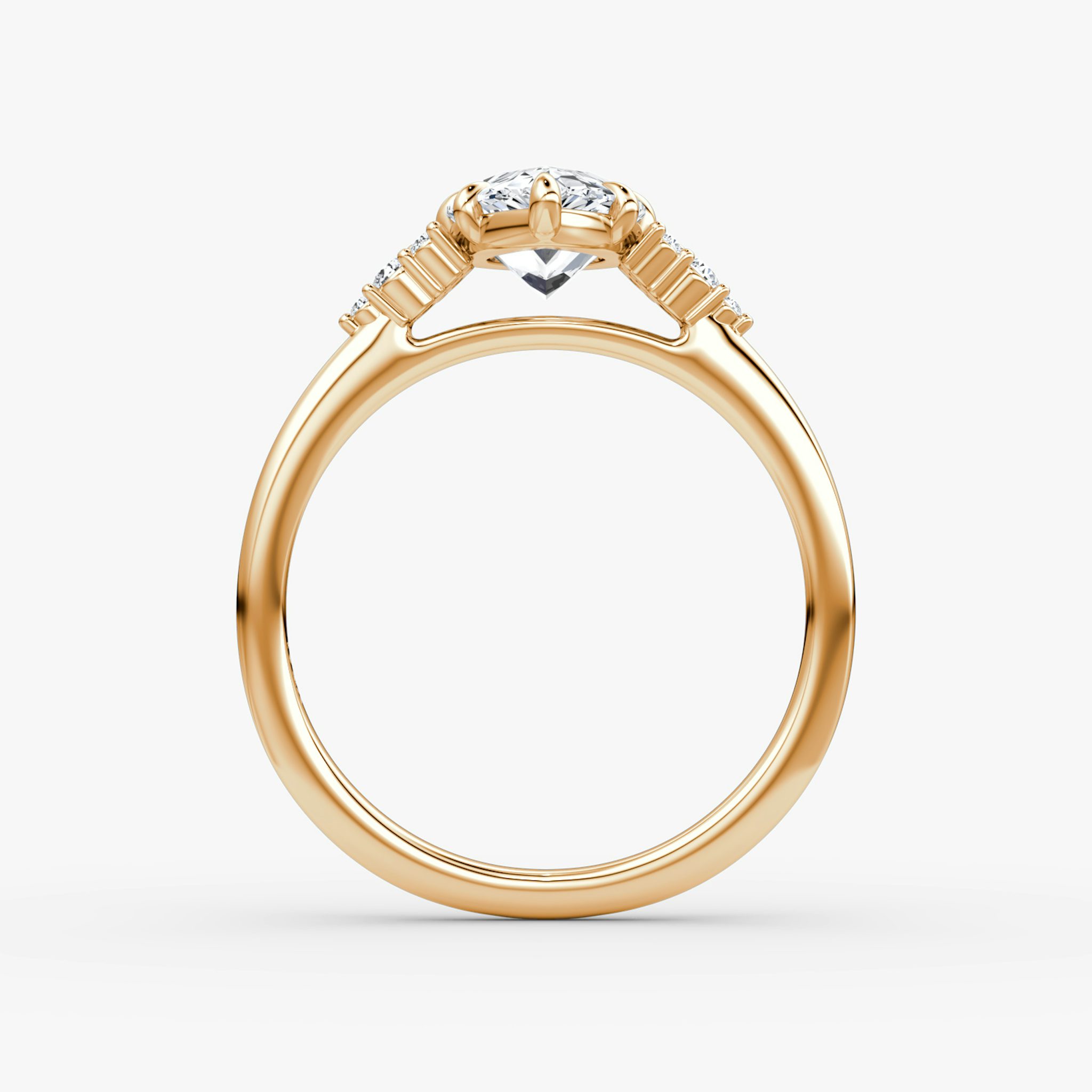The Side Cluster Cathedral | Pear | 14k | Rose Gold | bandAccent: Plain | diamondOrientation: vertical | caratWeight: other