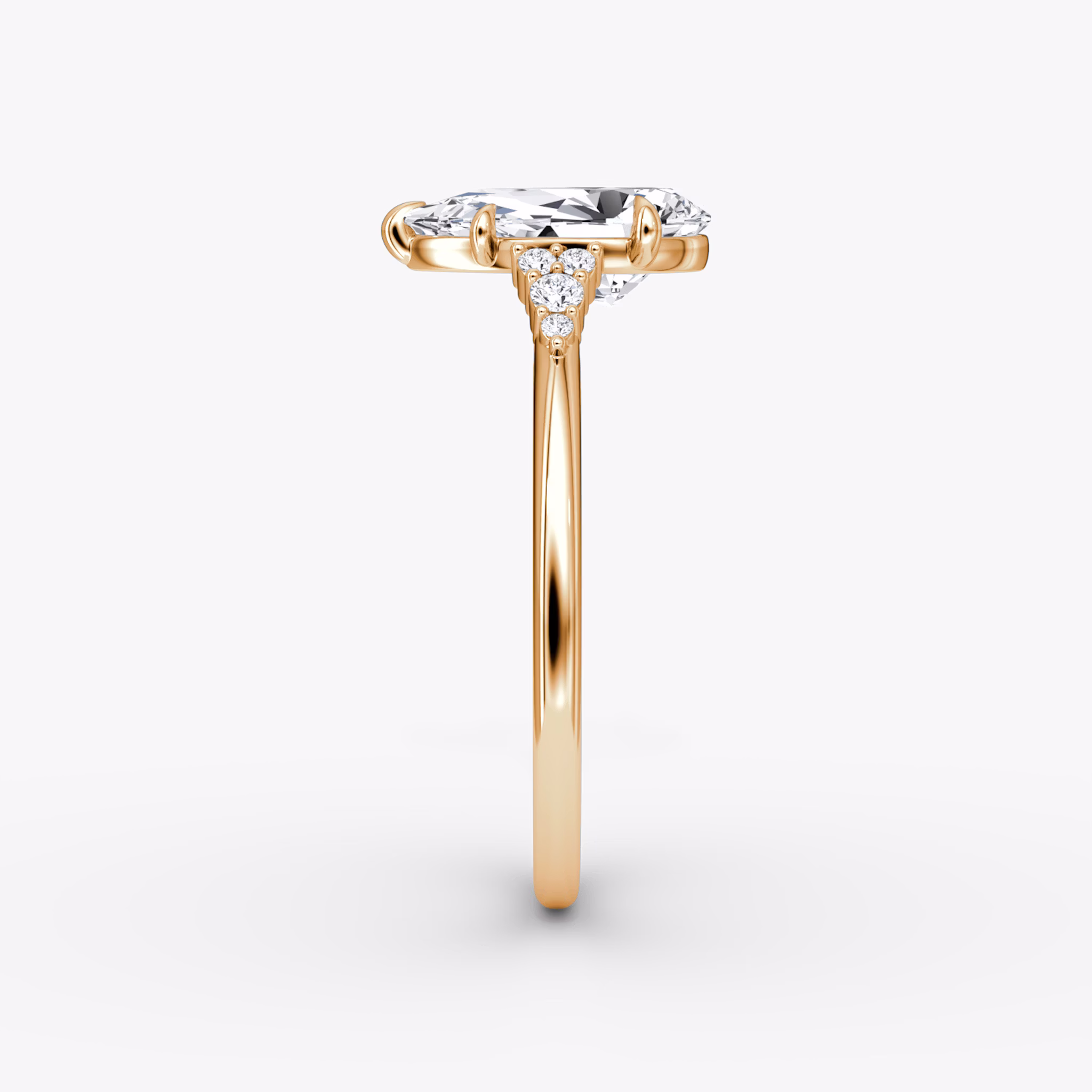 The Side Cluster Cathedral | Pear | 14k | Rose Gold | bandAccent: Plain | diamondOrientation: vertical | caratWeight: other