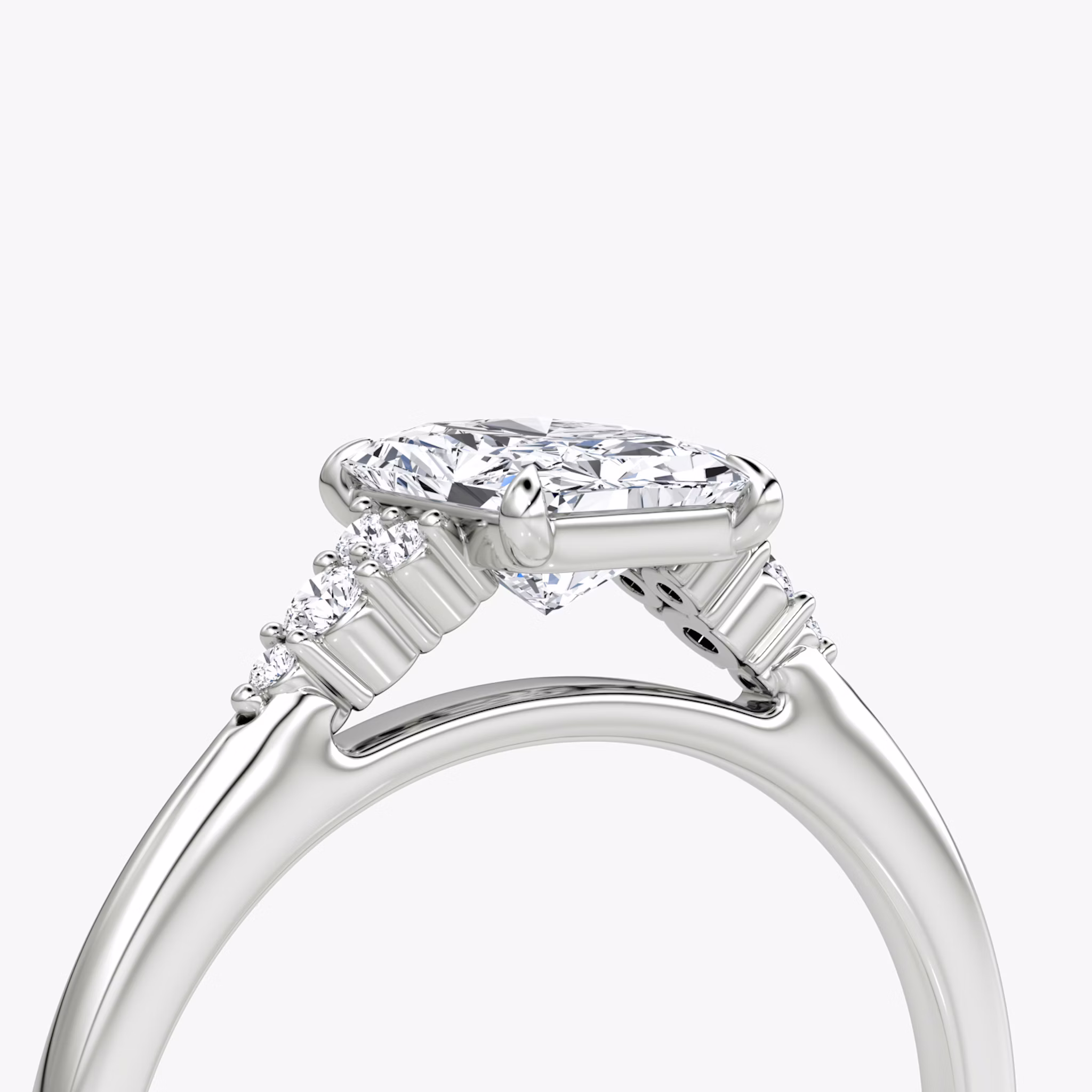 The Side Cluster Cathedral | Radiant | 18k | White Gold | bandAccent: Plain | diamondOrientation: vertical | caratWeight: other