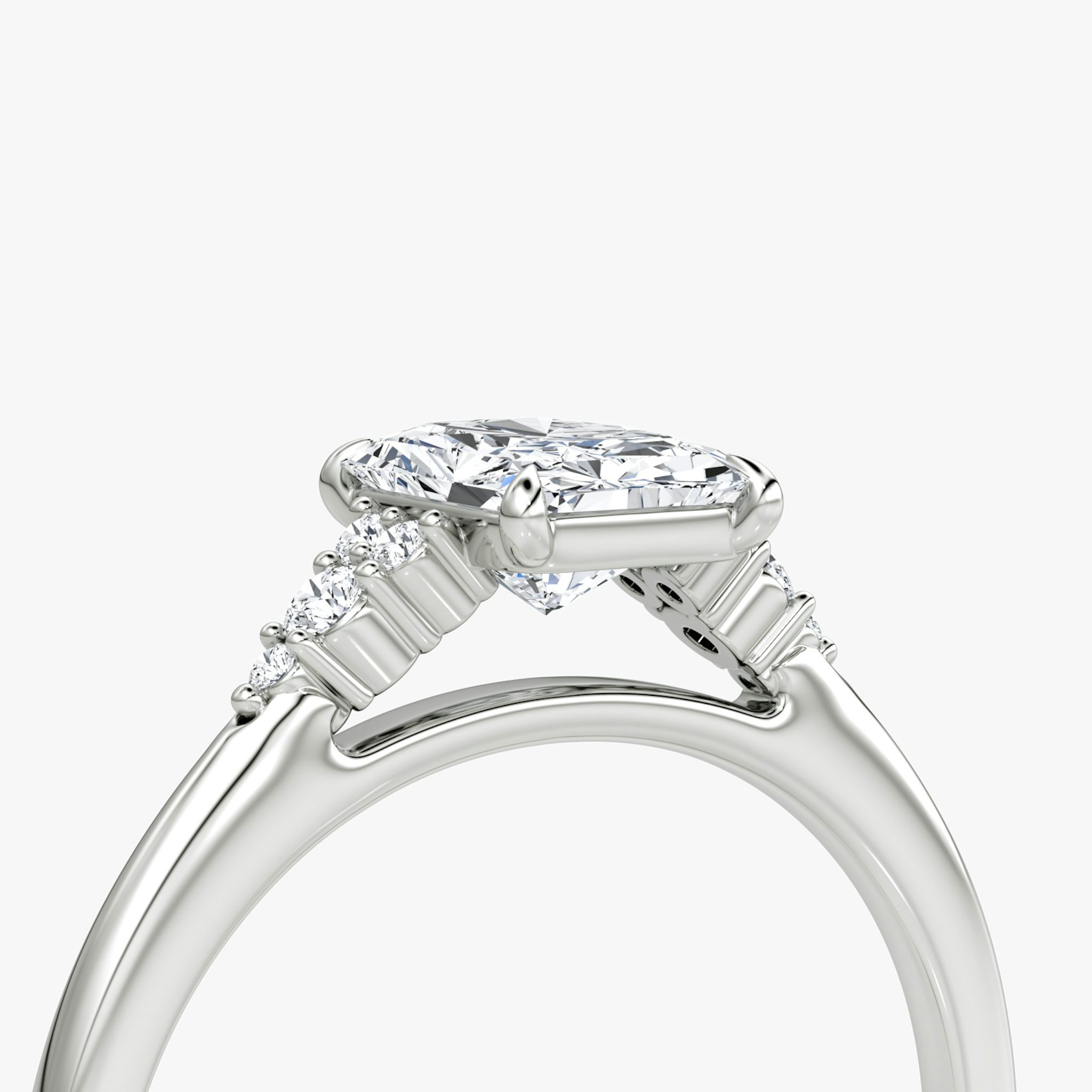The Side Cluster Cathedral | Radiant | 18k | White Gold | bandAccent: Plain | diamondOrientation: vertical | caratWeight: other