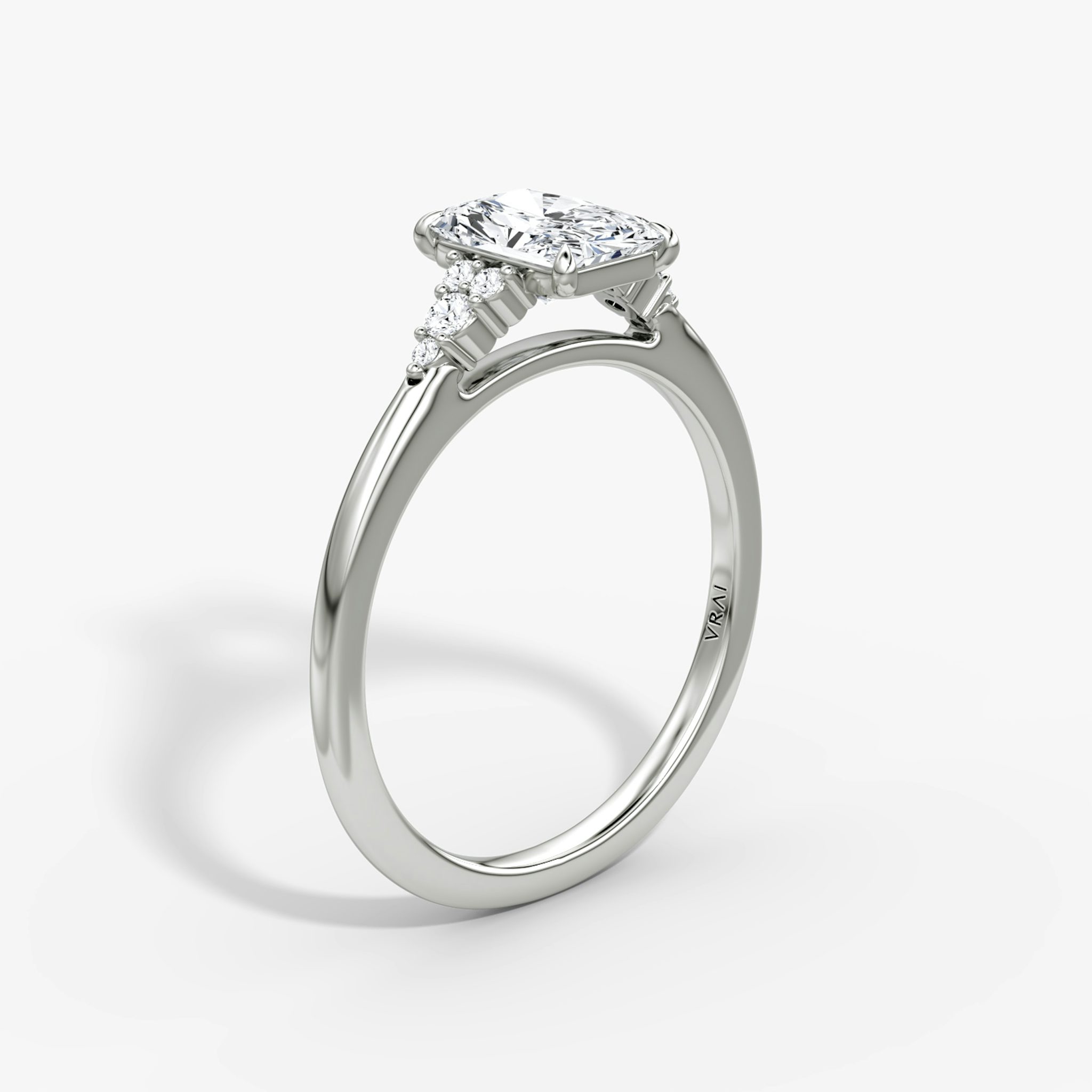 The Side Cluster Cathedral | Radiant | 18k | White Gold | bandAccent: Plain | diamondOrientation: vertical | caratWeight: other