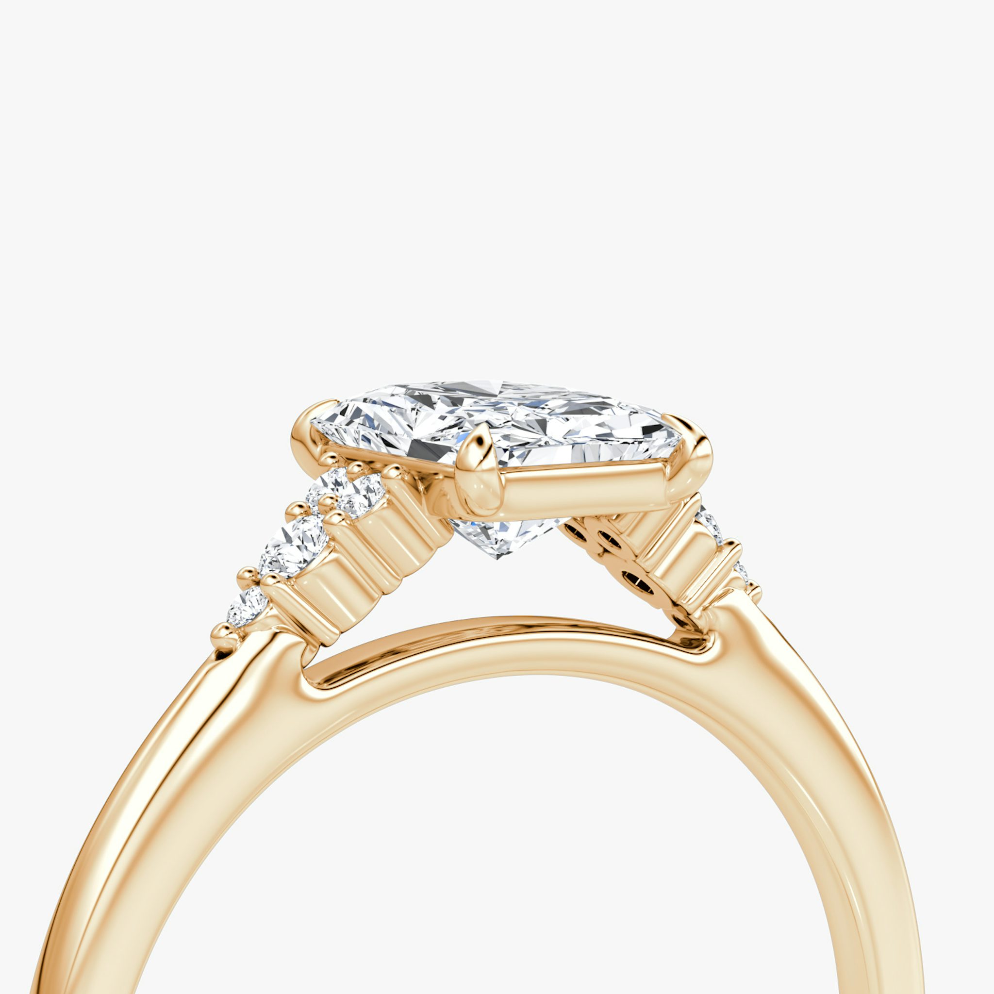 The Side Cluster Cathedral | Radiant | 14k | Rose Gold | bandAccent: Plain | diamondOrientation: vertical | caratWeight: other