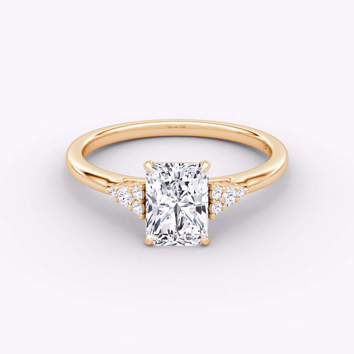 The Side Cluster Cathedral | Radiant | 14k | Rose Gold | bandAccent: Plain | diamondOrientation: vertical | caratWeight: other