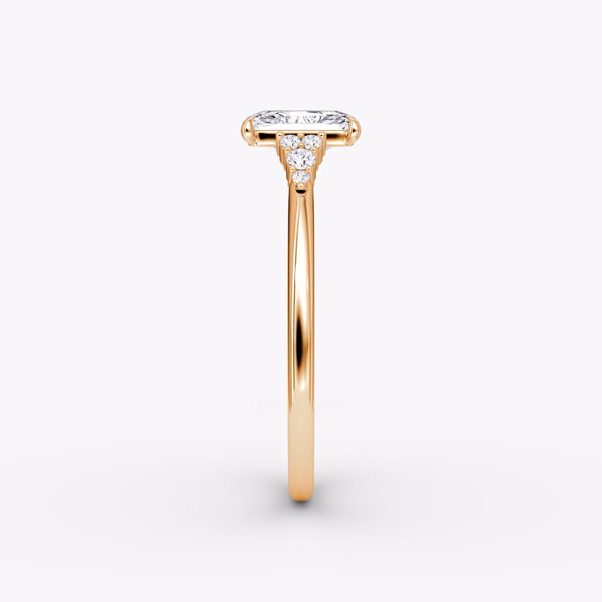 The Side Cluster Cathedral | Radiant | 14k | Rose Gold | bandAccent: Plain | diamondOrientation: vertical | caratWeight: other